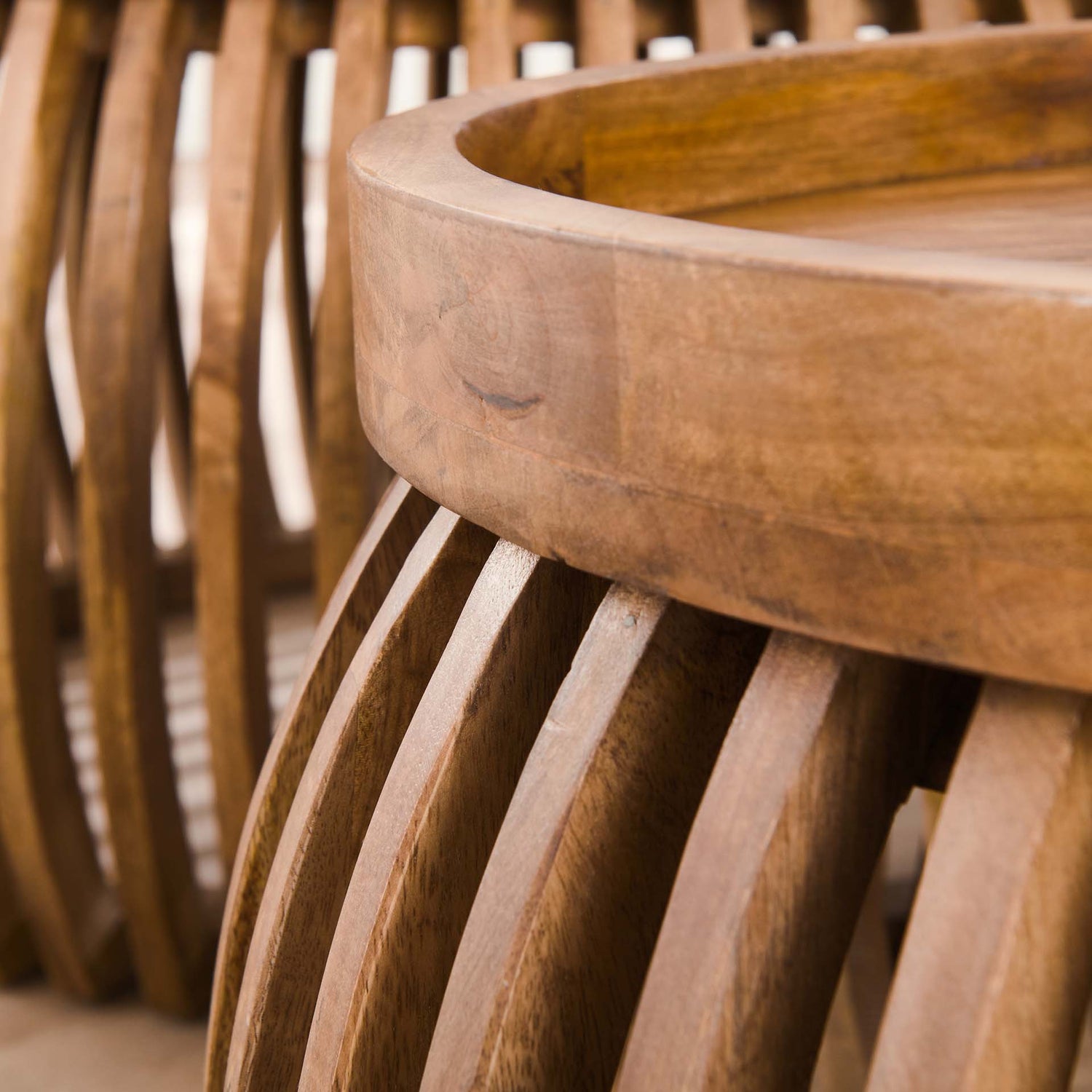 Salontafel Tweak Curve - Set van 2 - 78x78x40 cm - Zandkleur - Mango