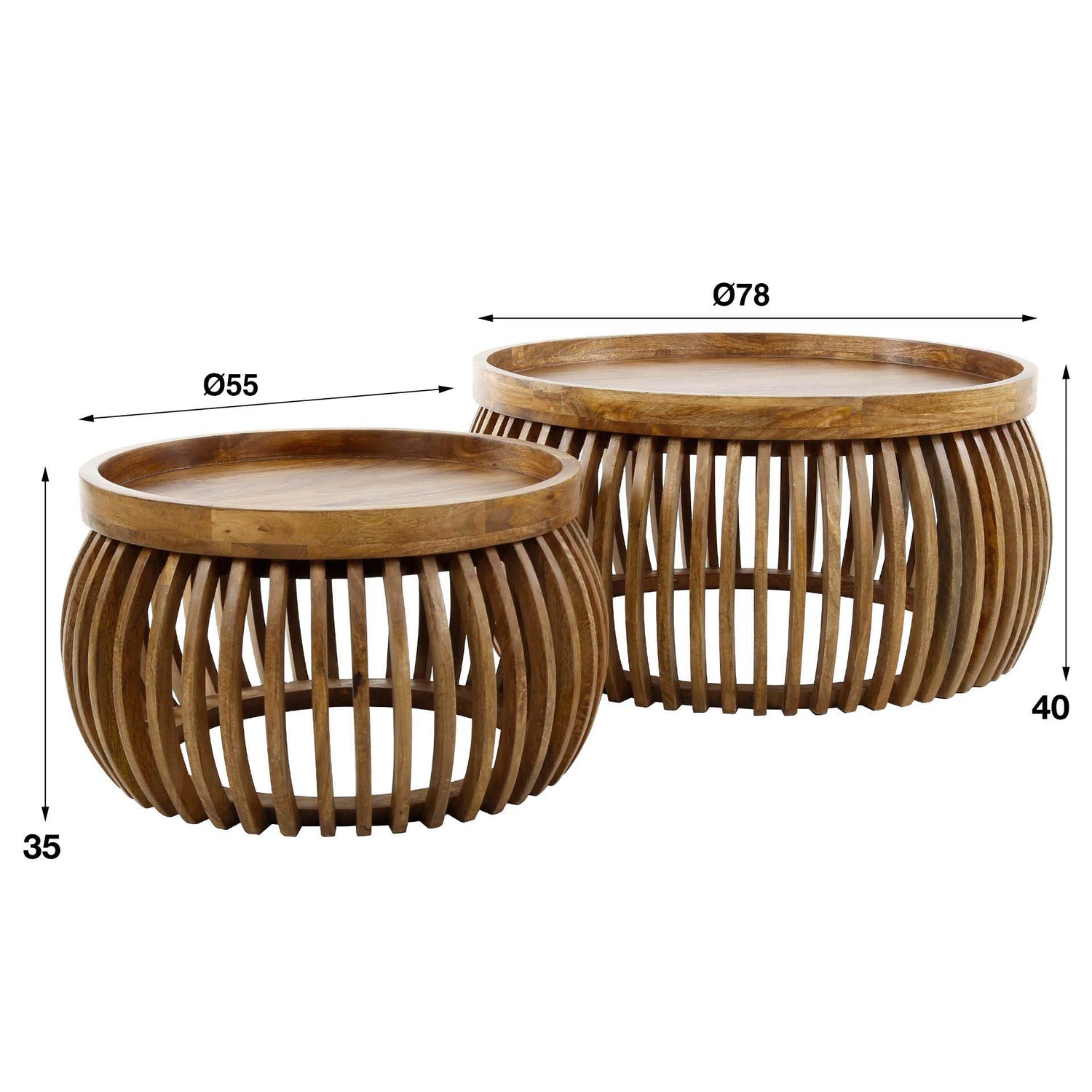 Salontafel Tweak Curve - Set van 2 - 78x78x40 cm - Zandkleur - Mango