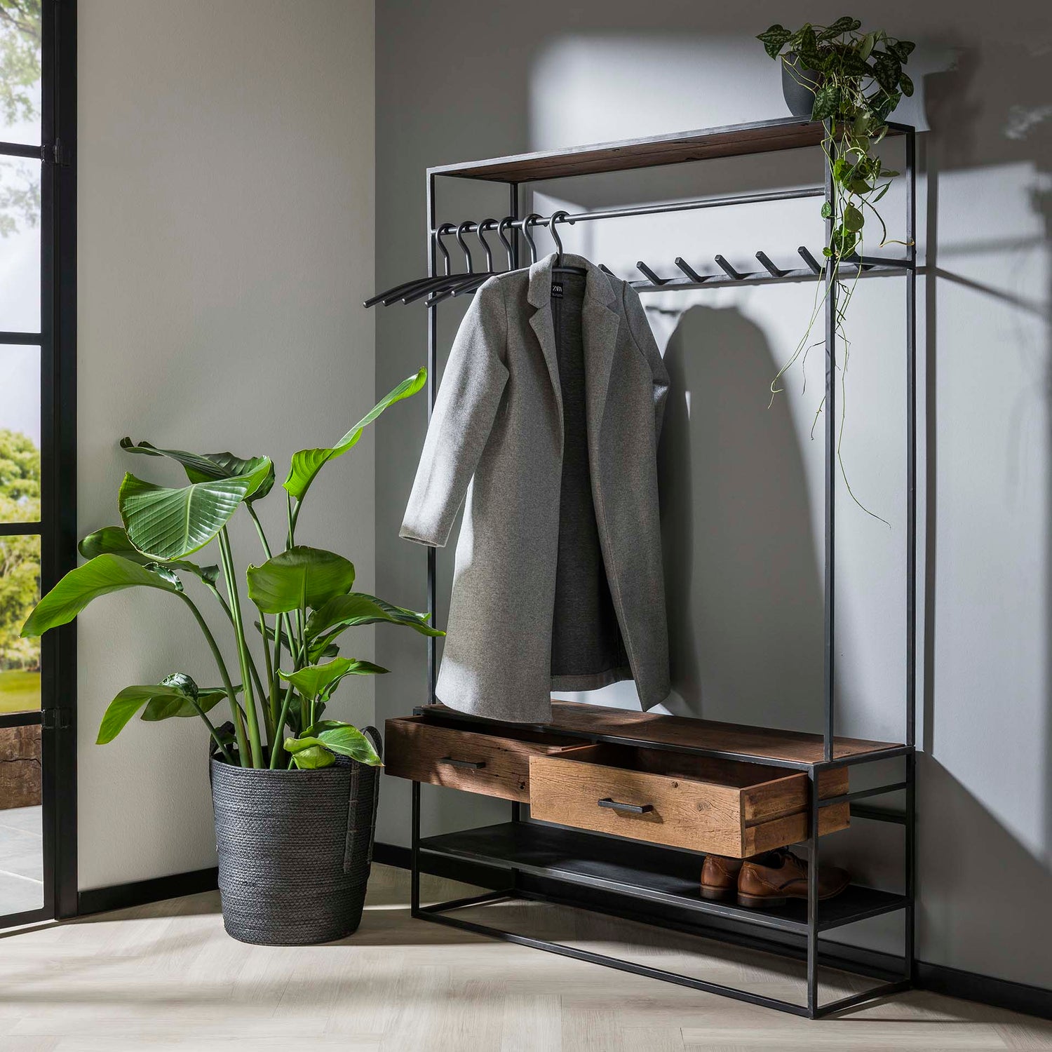 Garderobemeubel met 2 laden blend - 120x35x180 cm - Hardhout