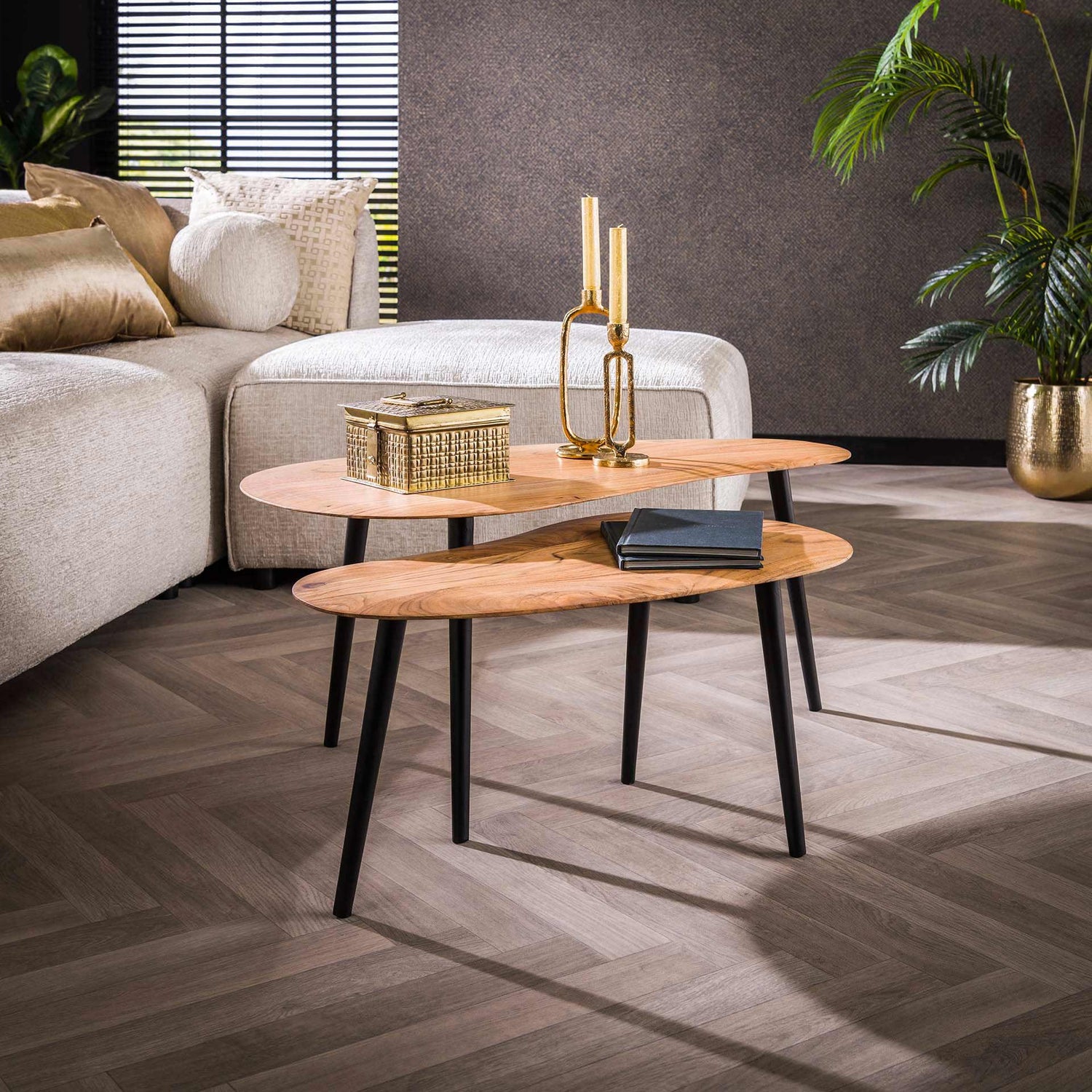 Salontafel Niervormig Organisch - Set van 2 - 90x50x40 cm - Naturel - Acacia