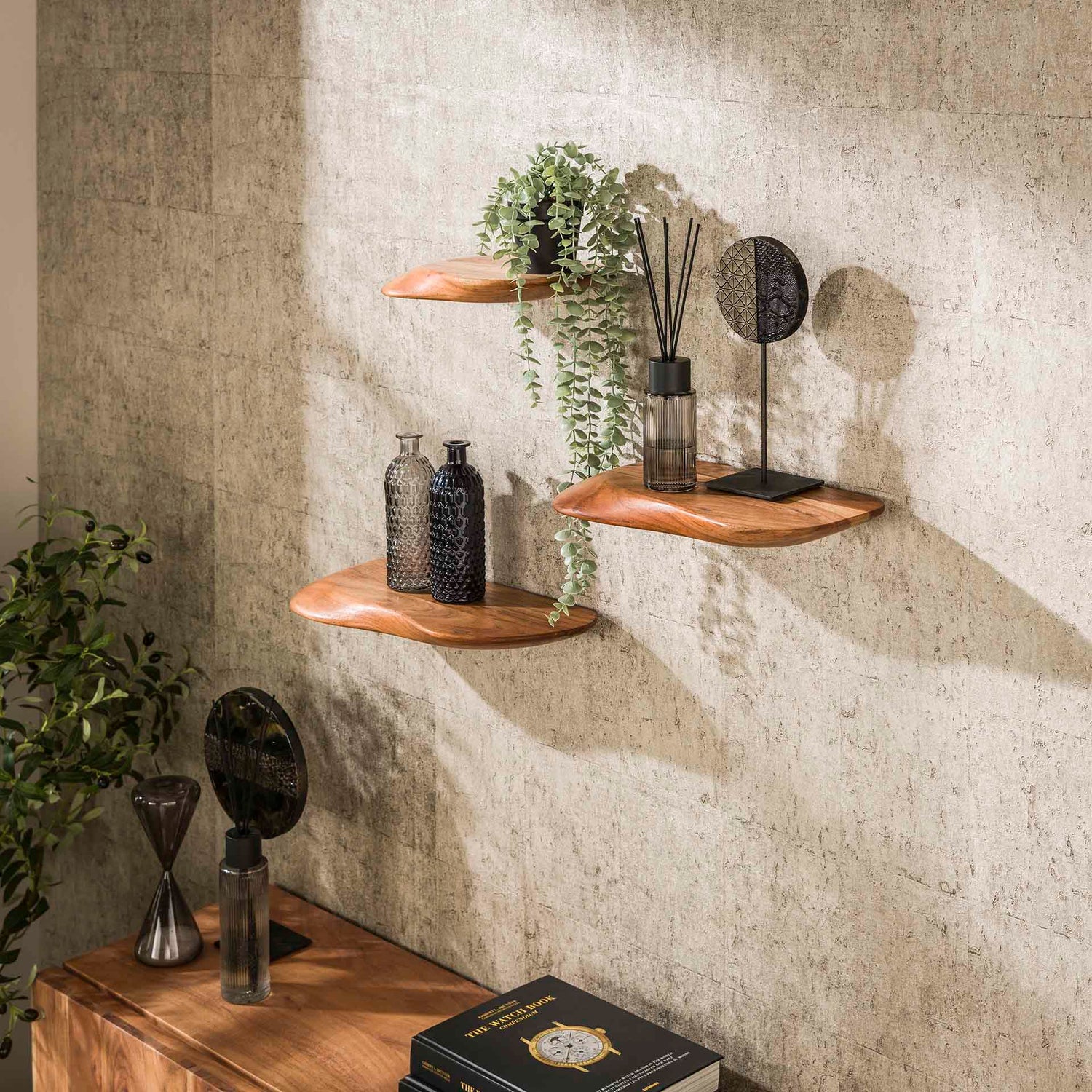 Wandschap Organic - Set van 3 - 50x20x4 cm - Naturel - Acacia