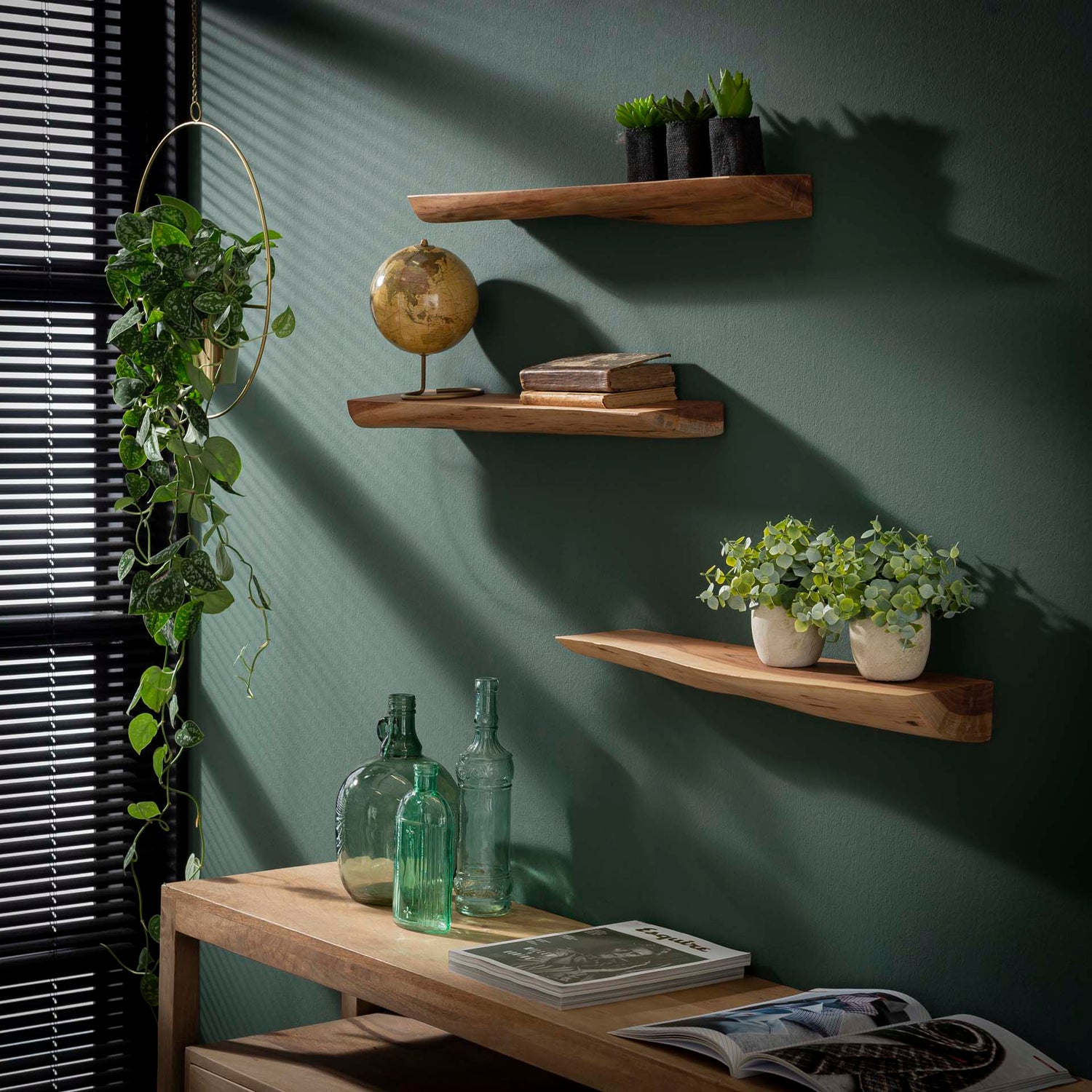 Wandschap Edge 60cm - Set van 3 - 60x13x4 cm - Naturel - Acacia