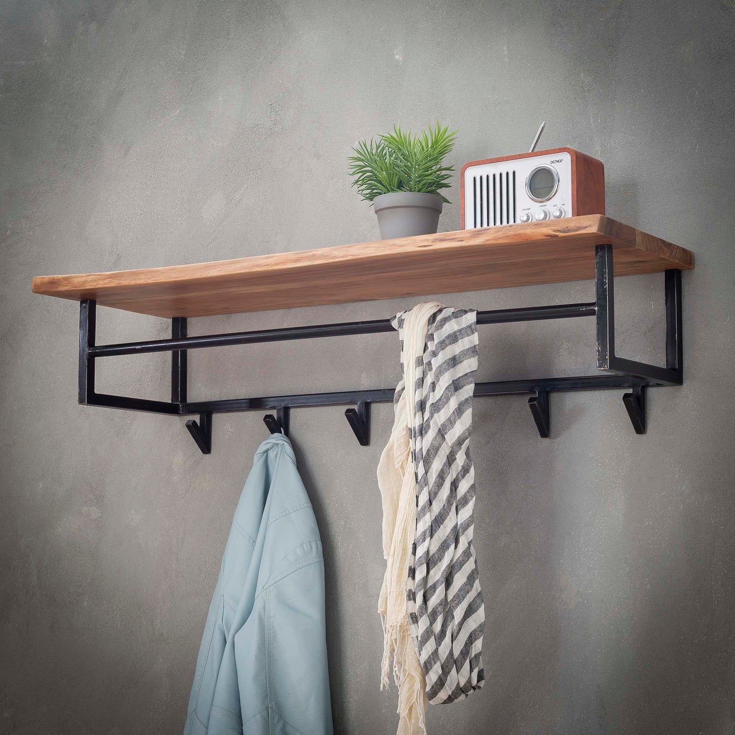 Kapstok Edge 6 Haken Hoedenplank - 100x33x27 cm - Naturel - Acacia