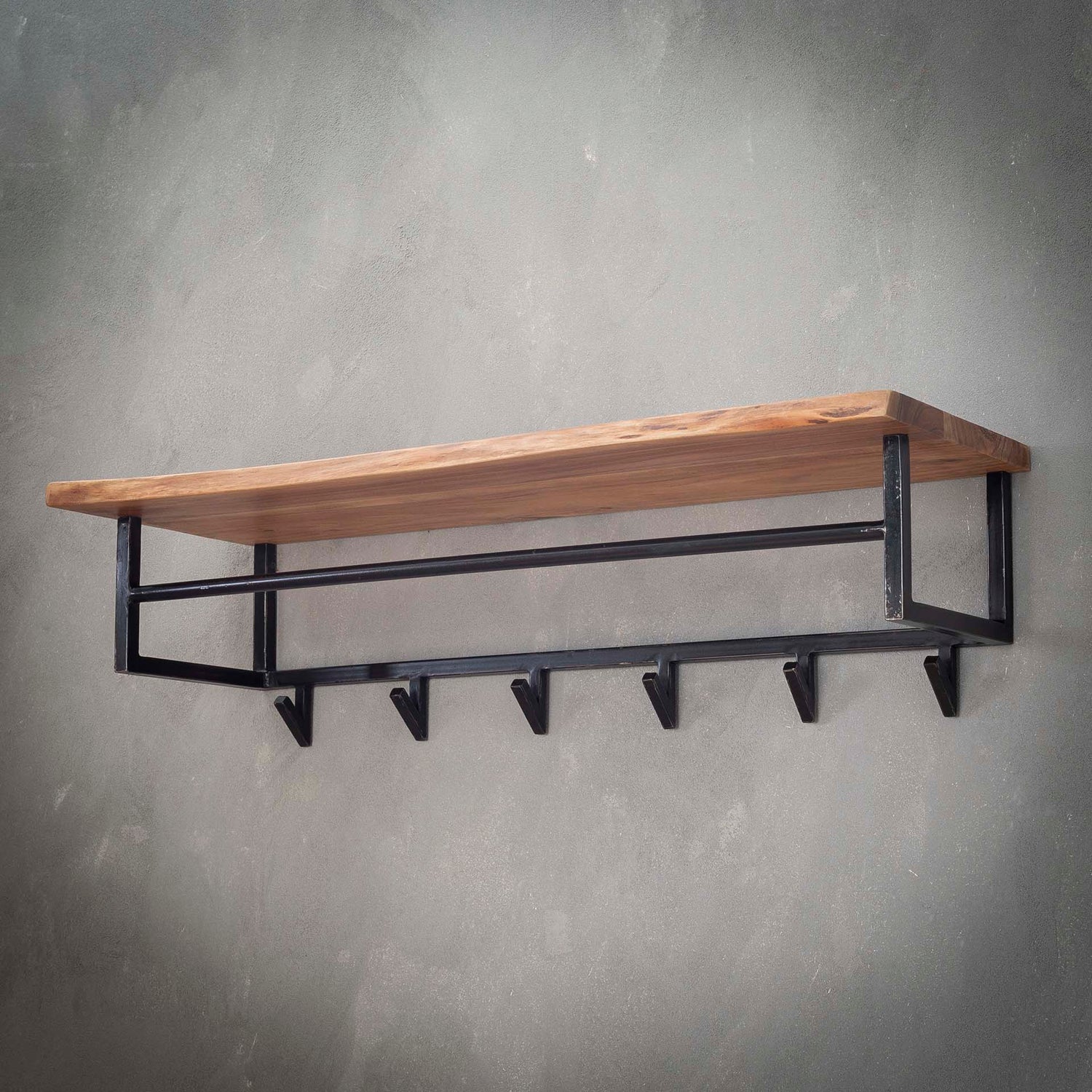 Kapstok Edge 6 Haken Hoedenplank - 100x33x27 cm - Naturel - Acacia