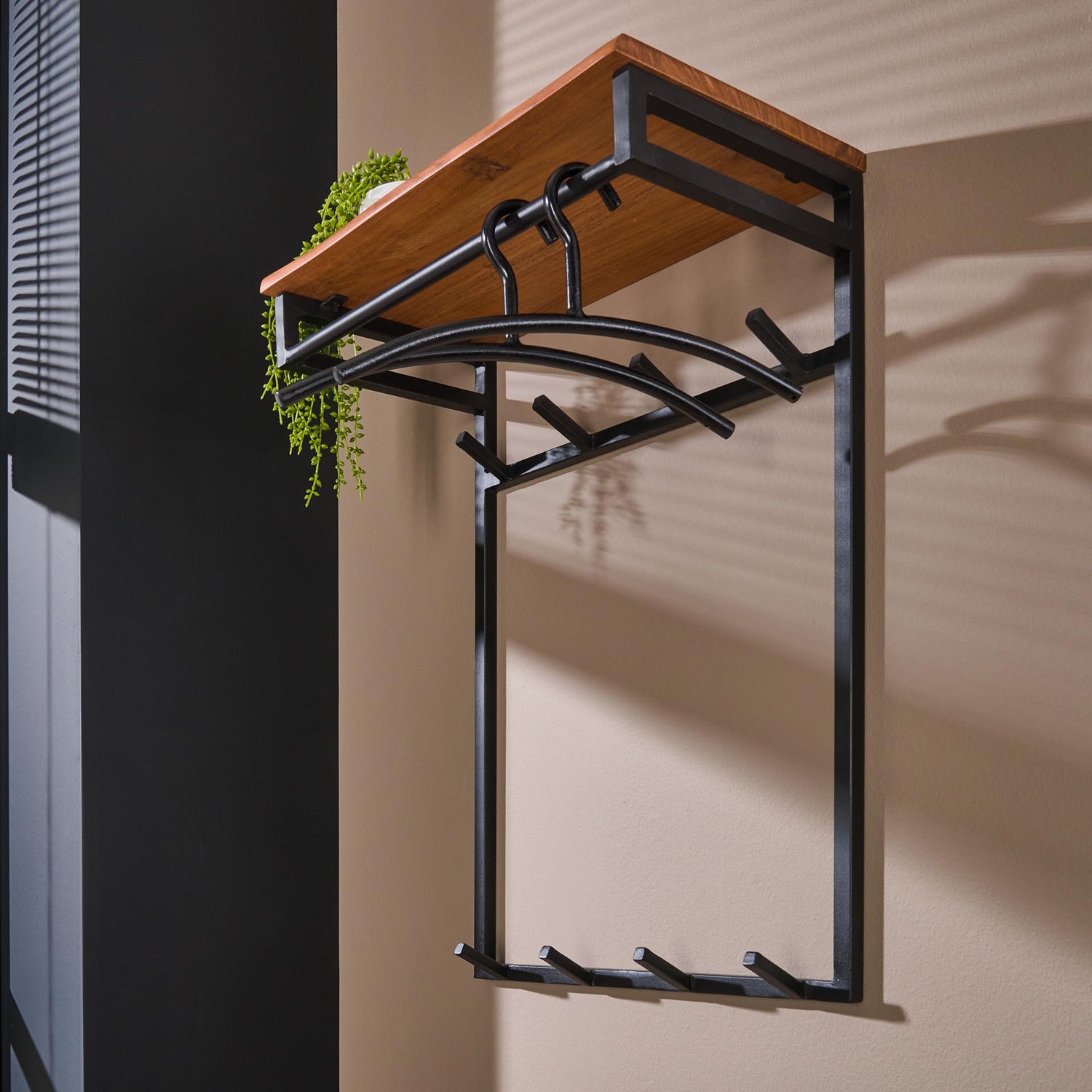 Kapstok Custom Hoog met 2x4 Haken - 55x33x80 cm - Naturel - Acacia