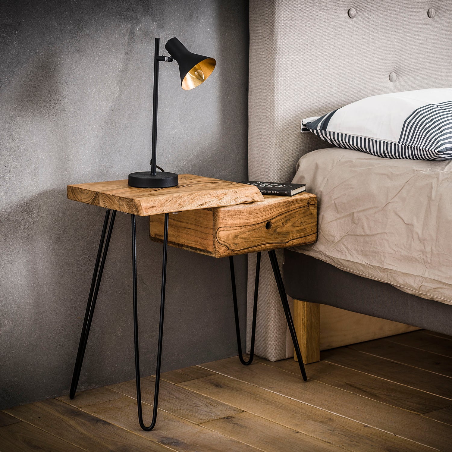 Side Table Nachtkastje Edge Links - 60x32x59 cm - Acacia Naturel