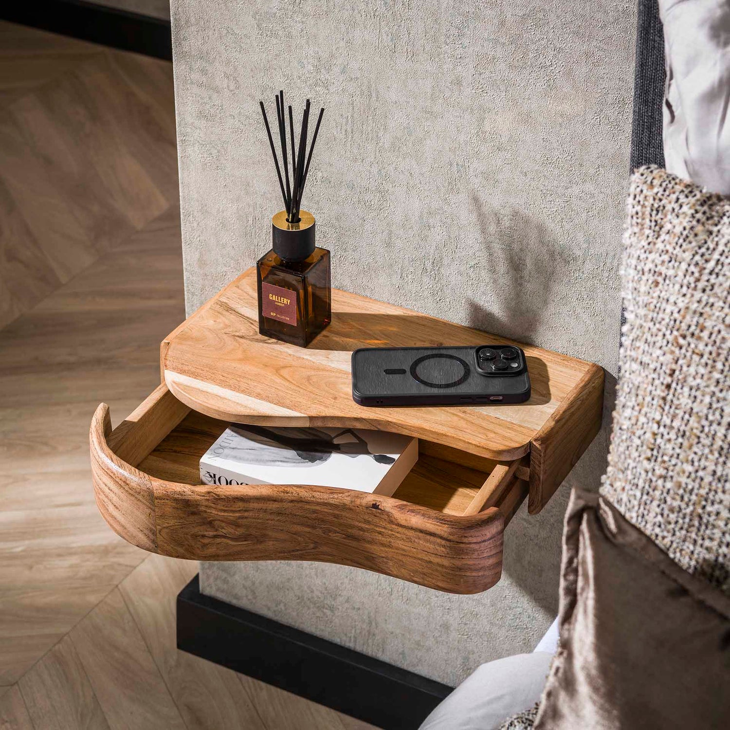 Nachtkastje Organic - Set van 2 - 40x25x8 cm - Natureel - Acacia