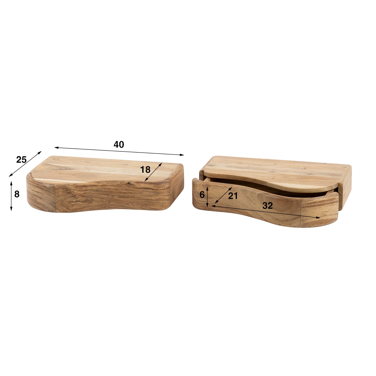 Nachtkastje Organic - Set van 2 - 40x25x8 cm - Natureel - Acacia