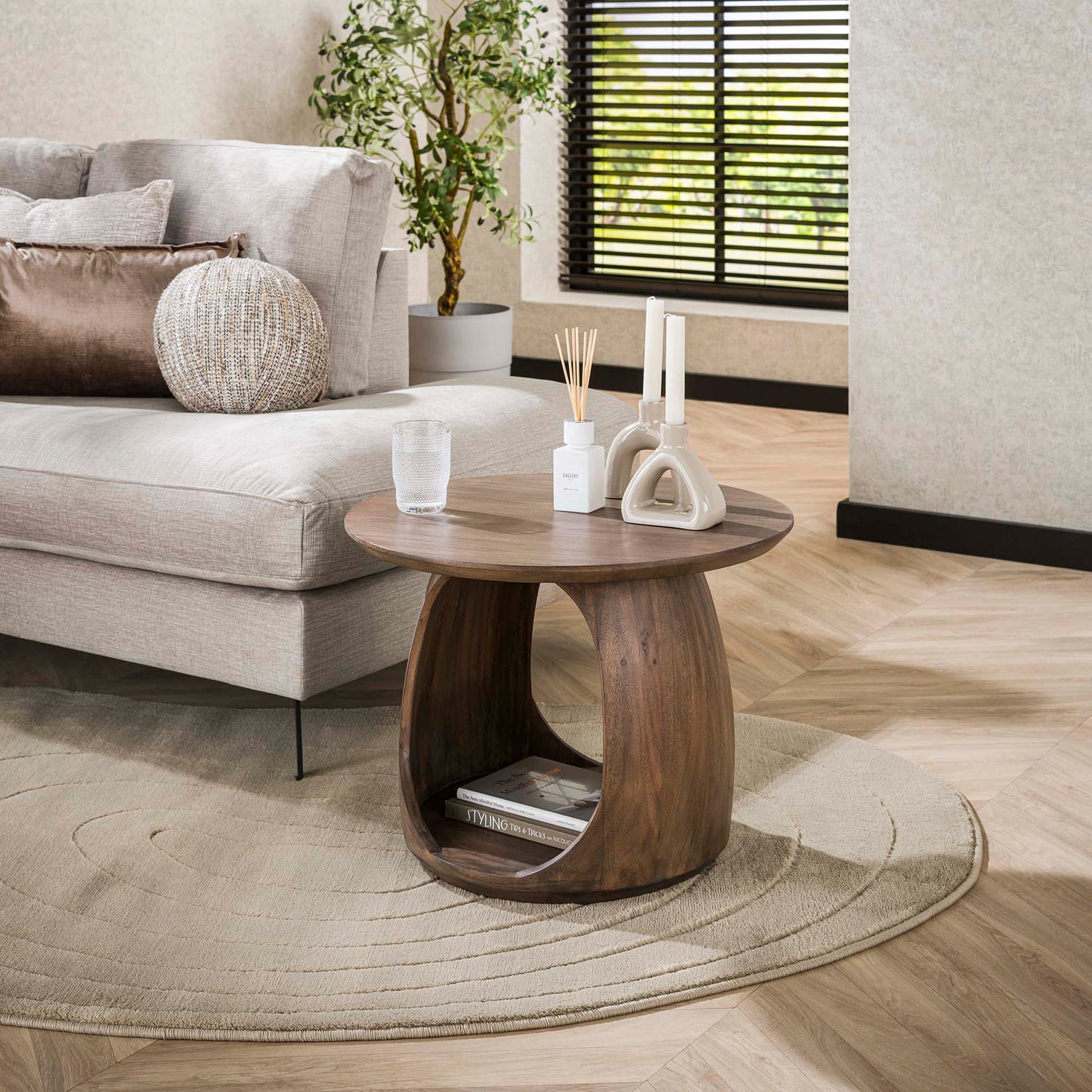 Bijzettafel Flow Solid M - 60x60x46 cm - Glaze Brown - Acacia