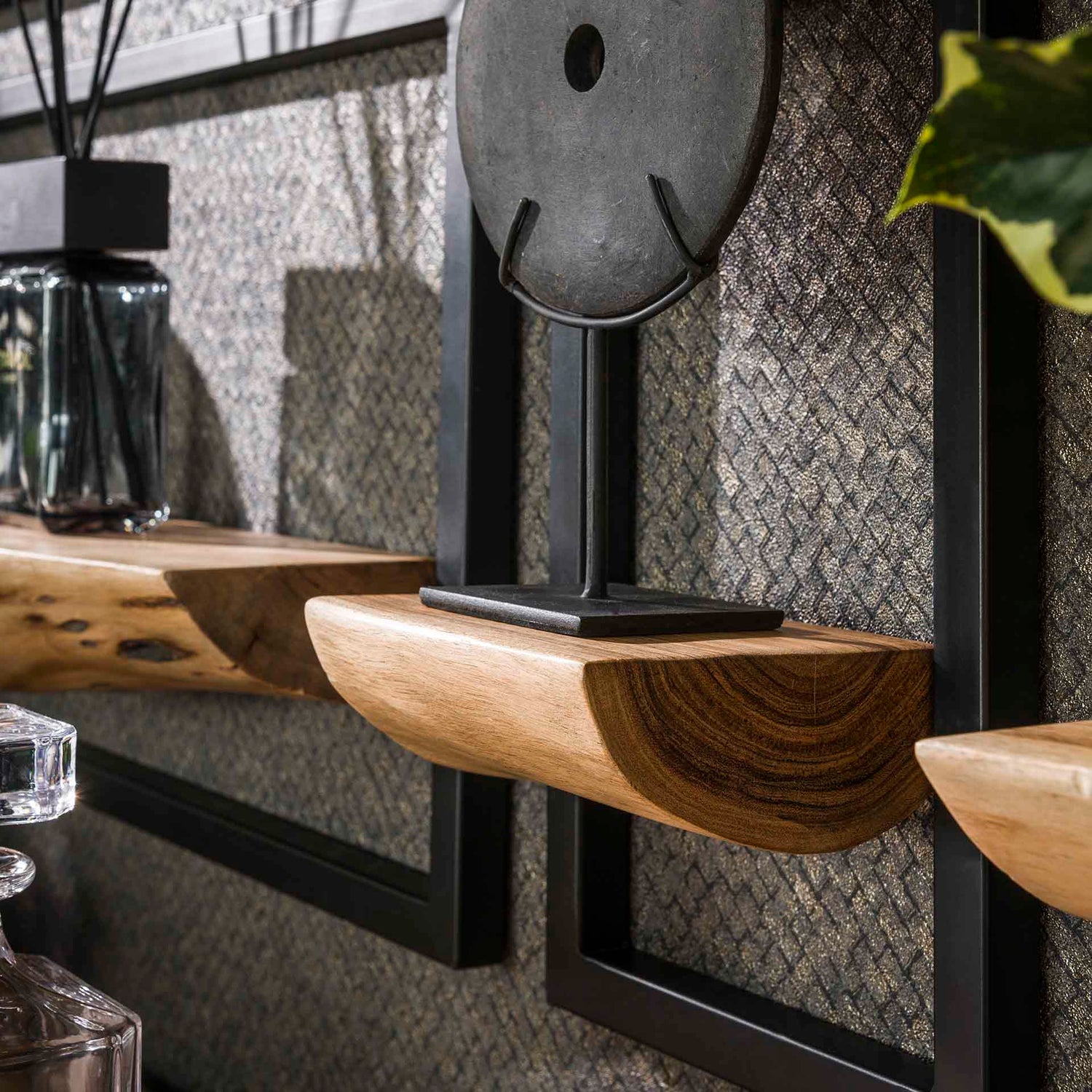 Wandschap Edge - Set van 5 - 25x15x75 cm - Naturaal - Acacia