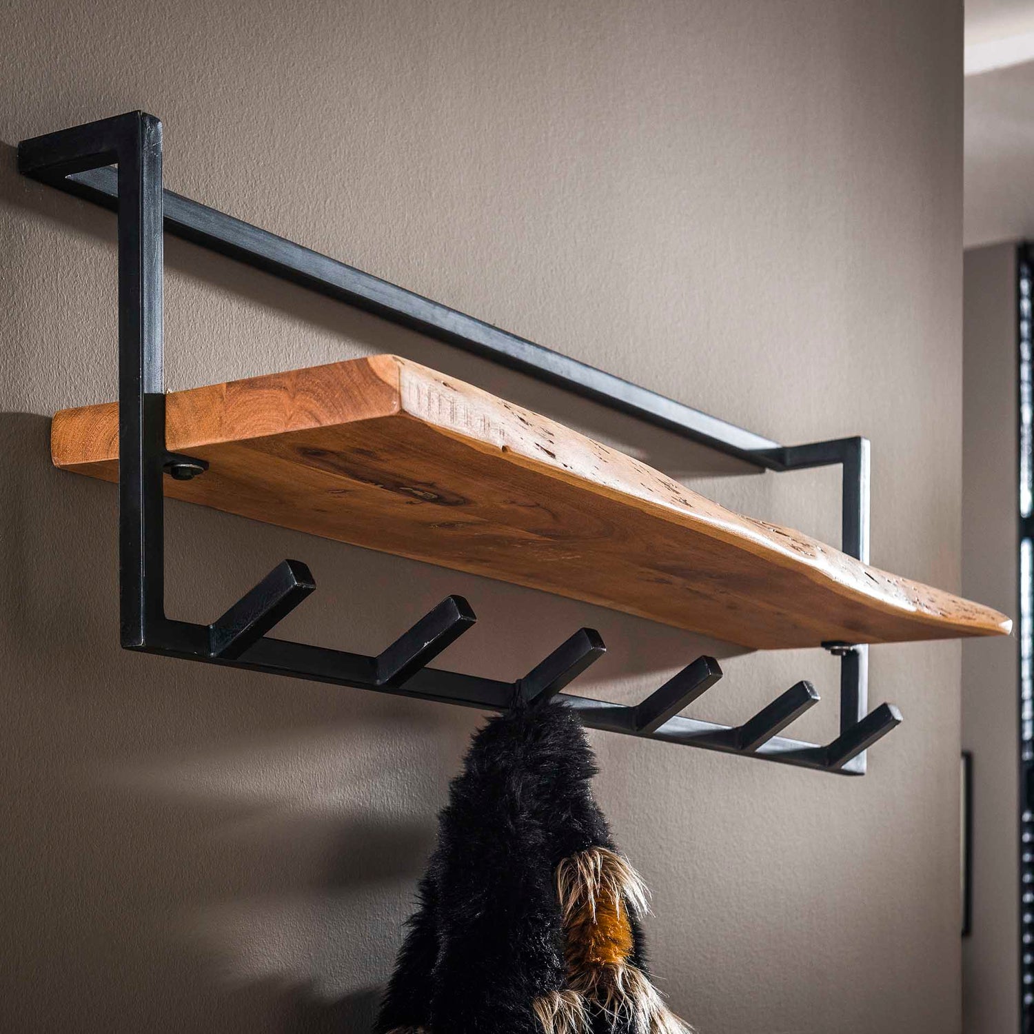 Kapstok Edge Shelve met 6 Haken - 100x25x32 cm - Naturel - Acacia