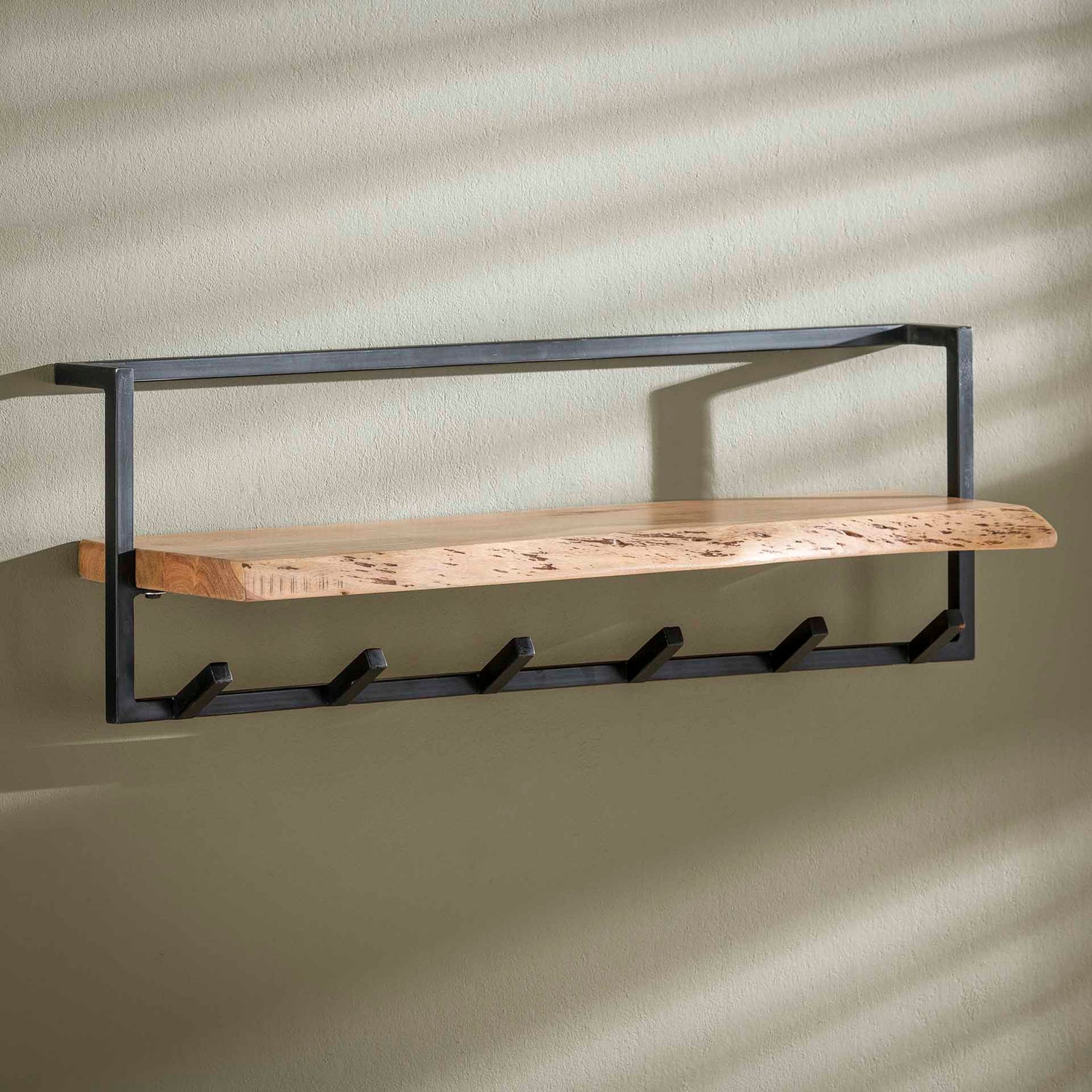 Kapstok Edge Shelve met 6 Haken - 100x25x32 cm - Naturel - Acacia