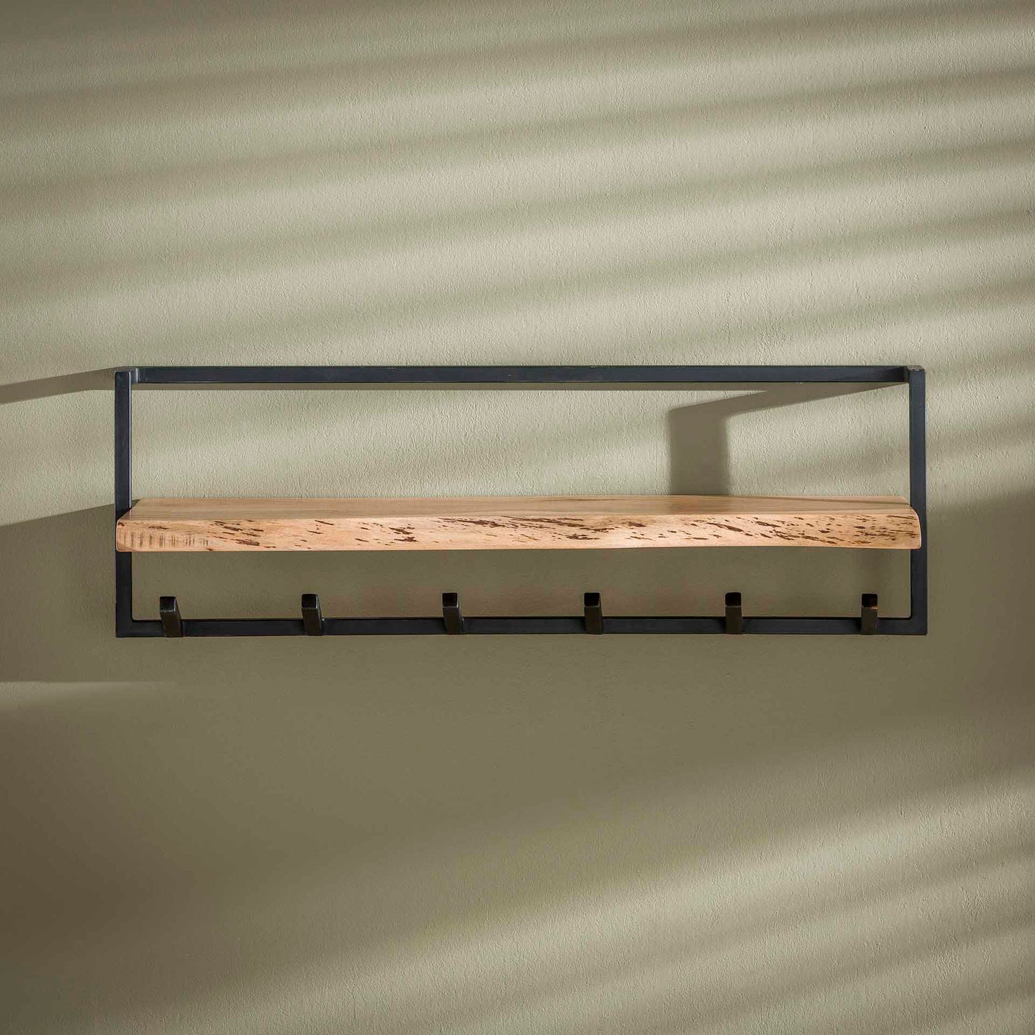 Kapstok Edge Shelve met 6 Haken - 100x25x32 cm - Naturel - Acacia