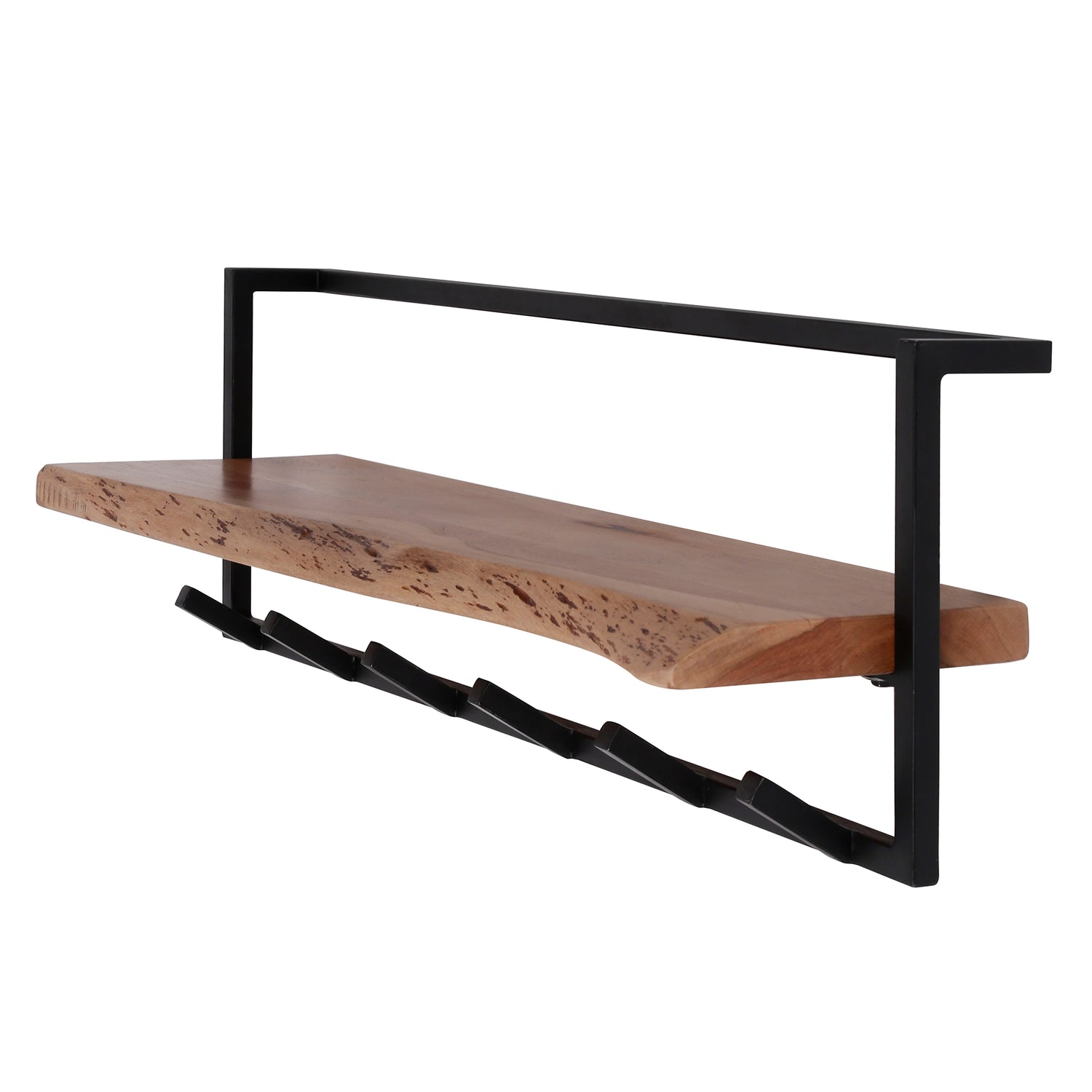 Kapstok Edge Shelve met 6 Haken - 100x25x32 cm - Naturel - Acacia