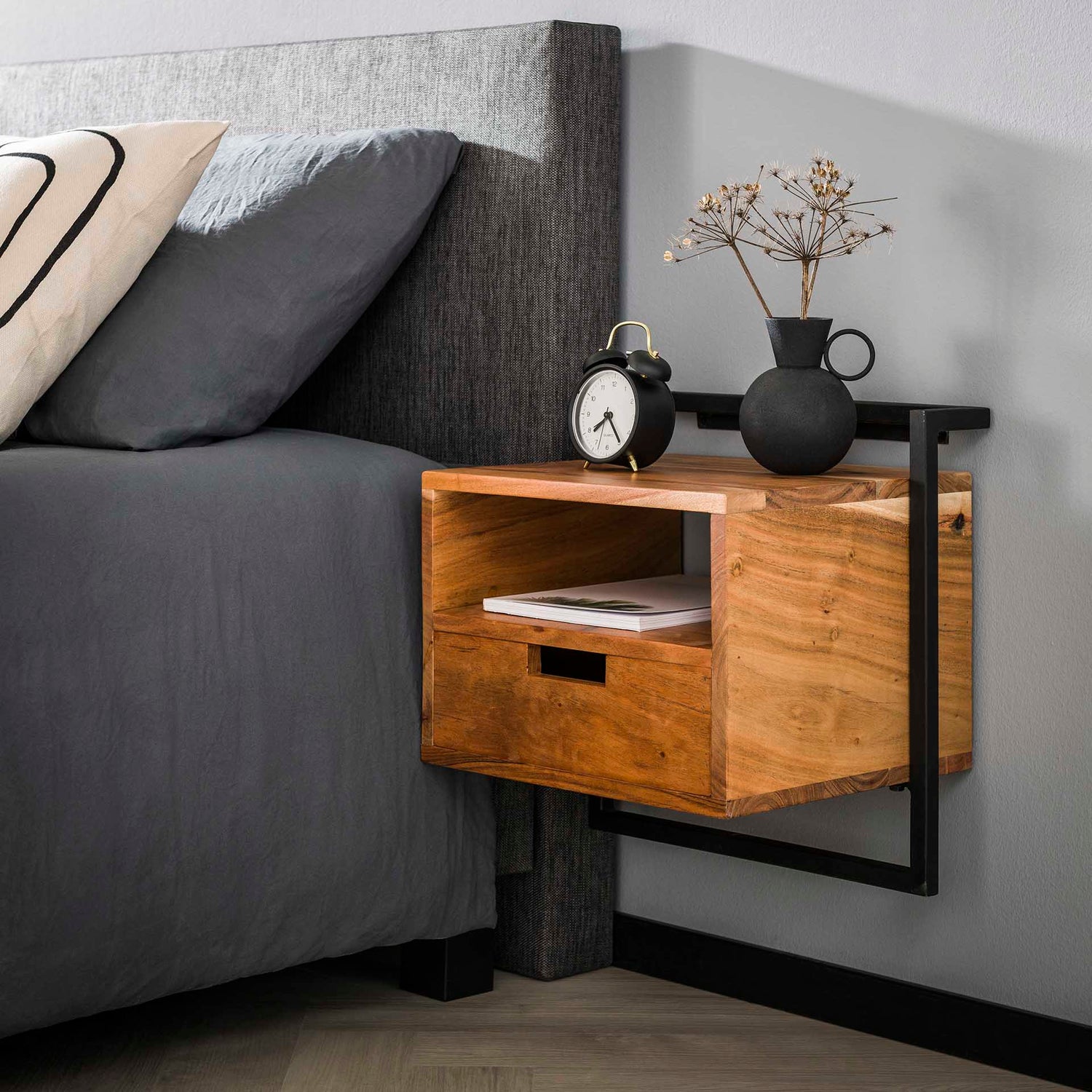 Nachtkastje met 1L open vak Air Solid - 44x35x45 cm - Naturel - Acacia