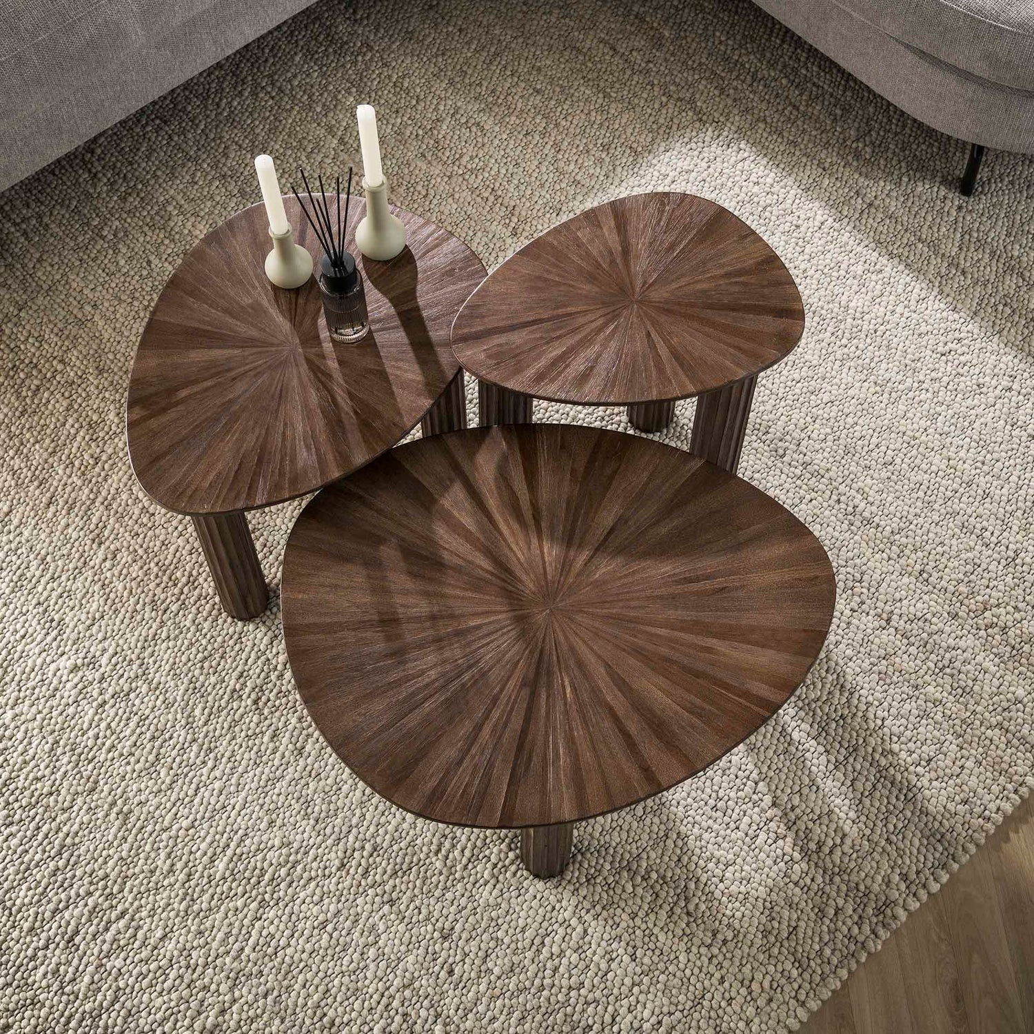 Salontafel Maya Driehoekig - Set van 3 - 76x61x38 cm - Teak Rust Brown - Teak