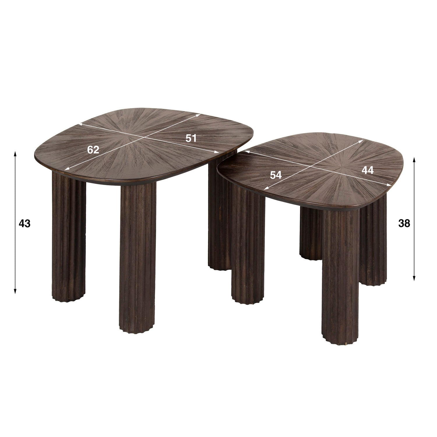 Salontafel Maya - Vierhoekig - Set van 2 - 62x51x43 cm - Rust Brown - Teak