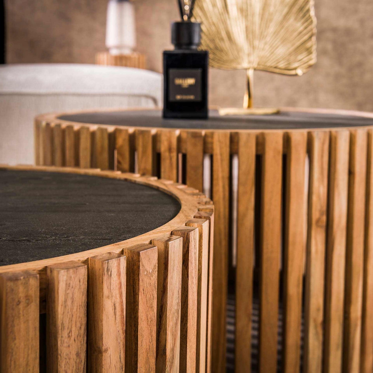 Salontafel Slate Round - Set van 2 - 68x68x40 cm - Leisteen