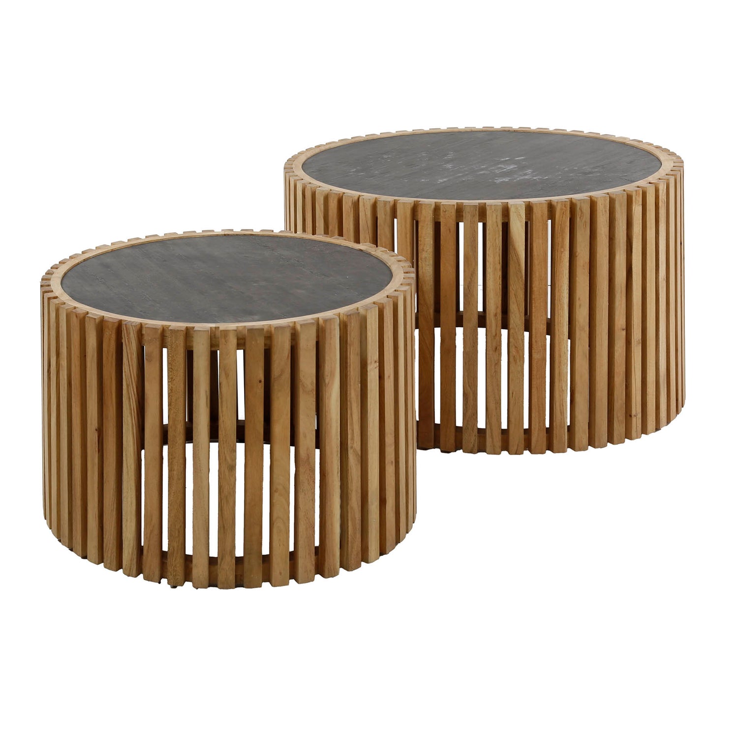 Salontafel Slate Round - Set van 2 - 68x68x40 cm - Leisteen
