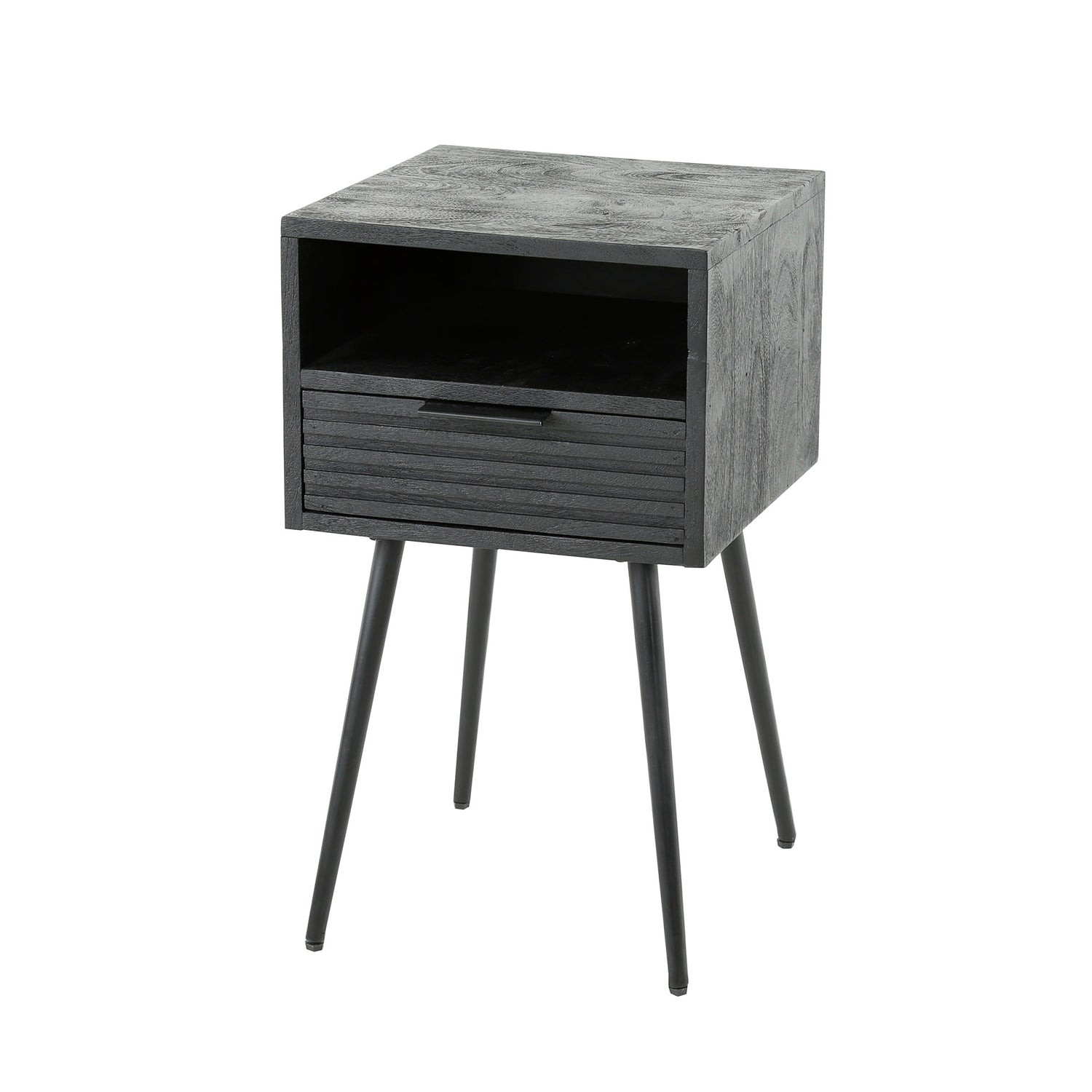 Nachtkastje met 1 lade marina - 35x35x60 cm - Zwart - Mango