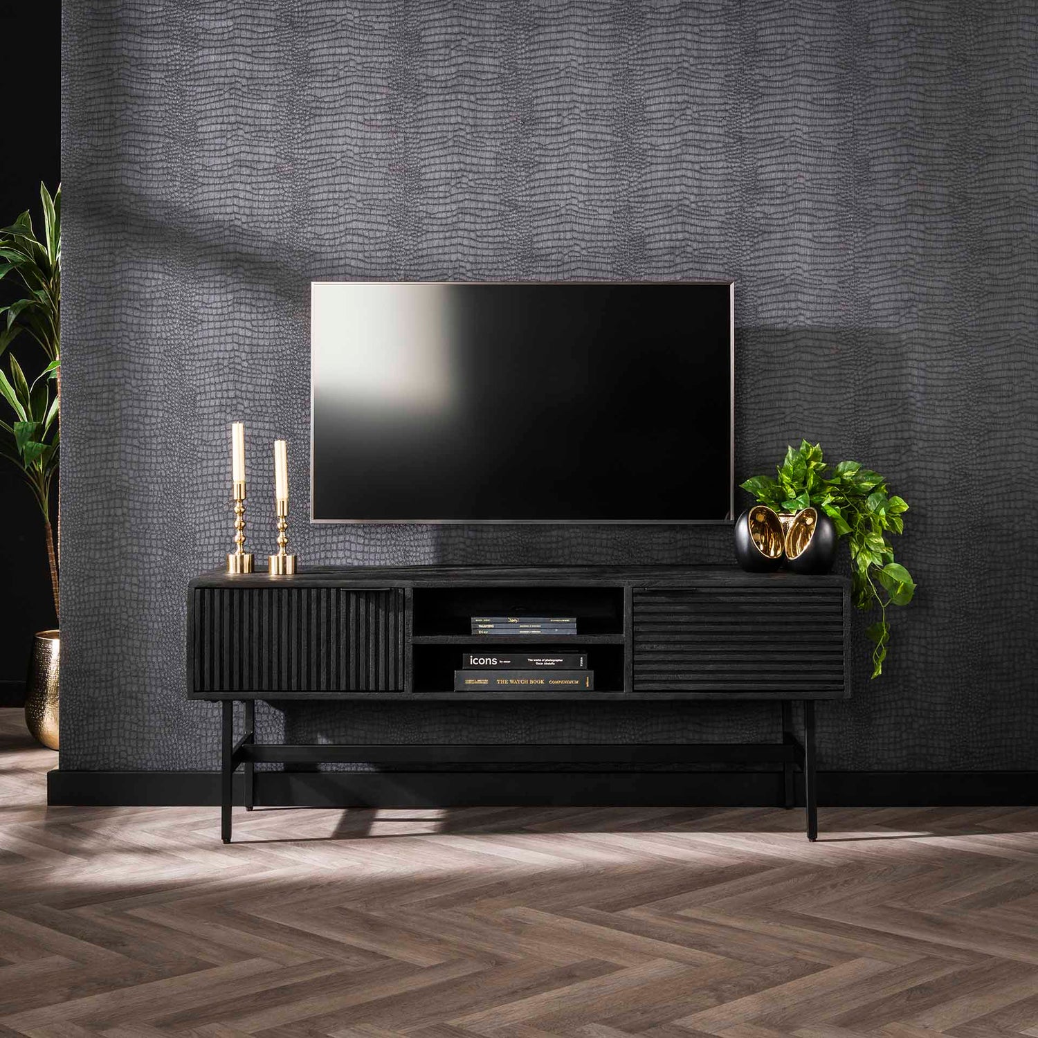 TV-meubel 2D Marina - 140x40x56 cm - Zwart - Mango