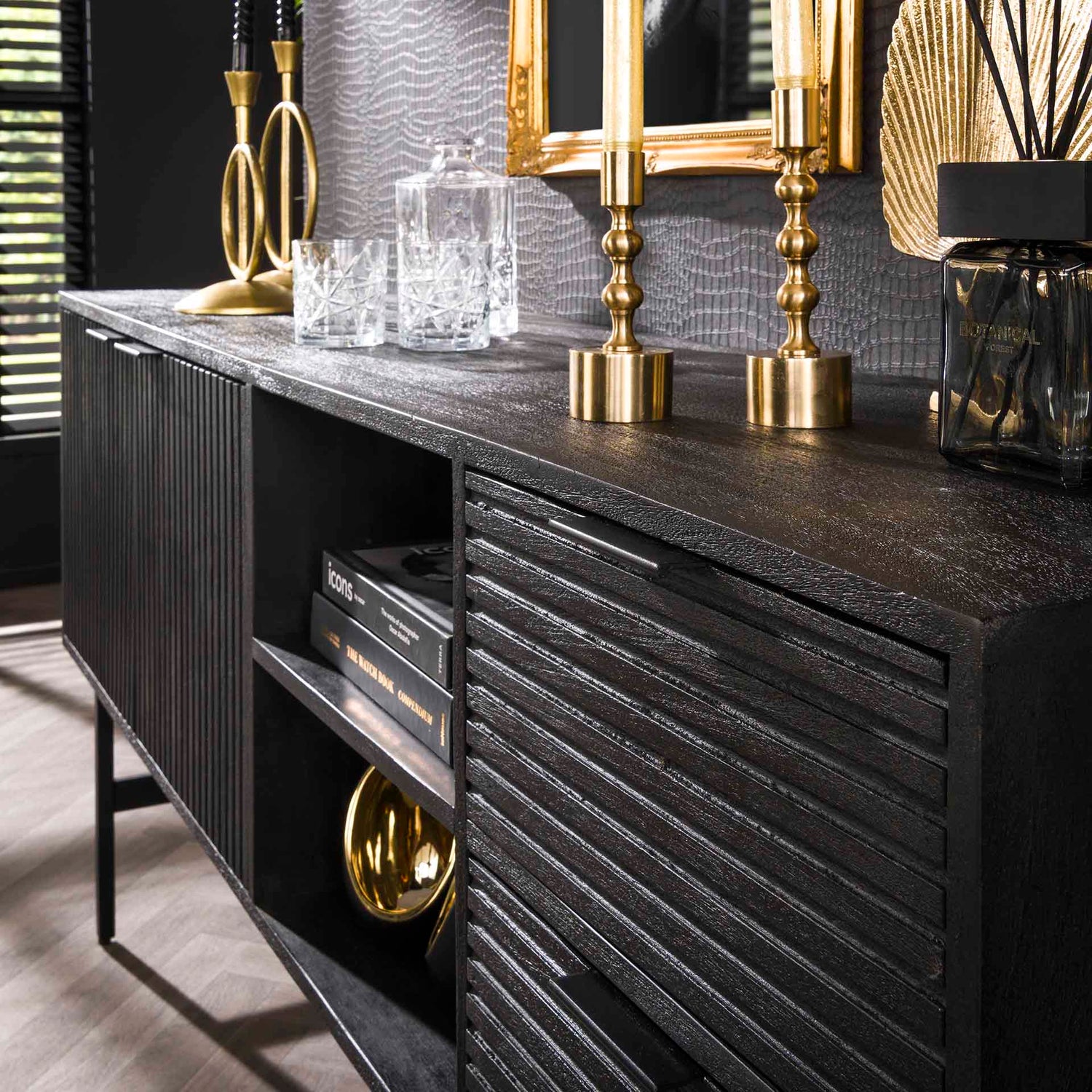 Dressoir 2D/2L Marina - 170x40x81 cm - Zwart - Mango