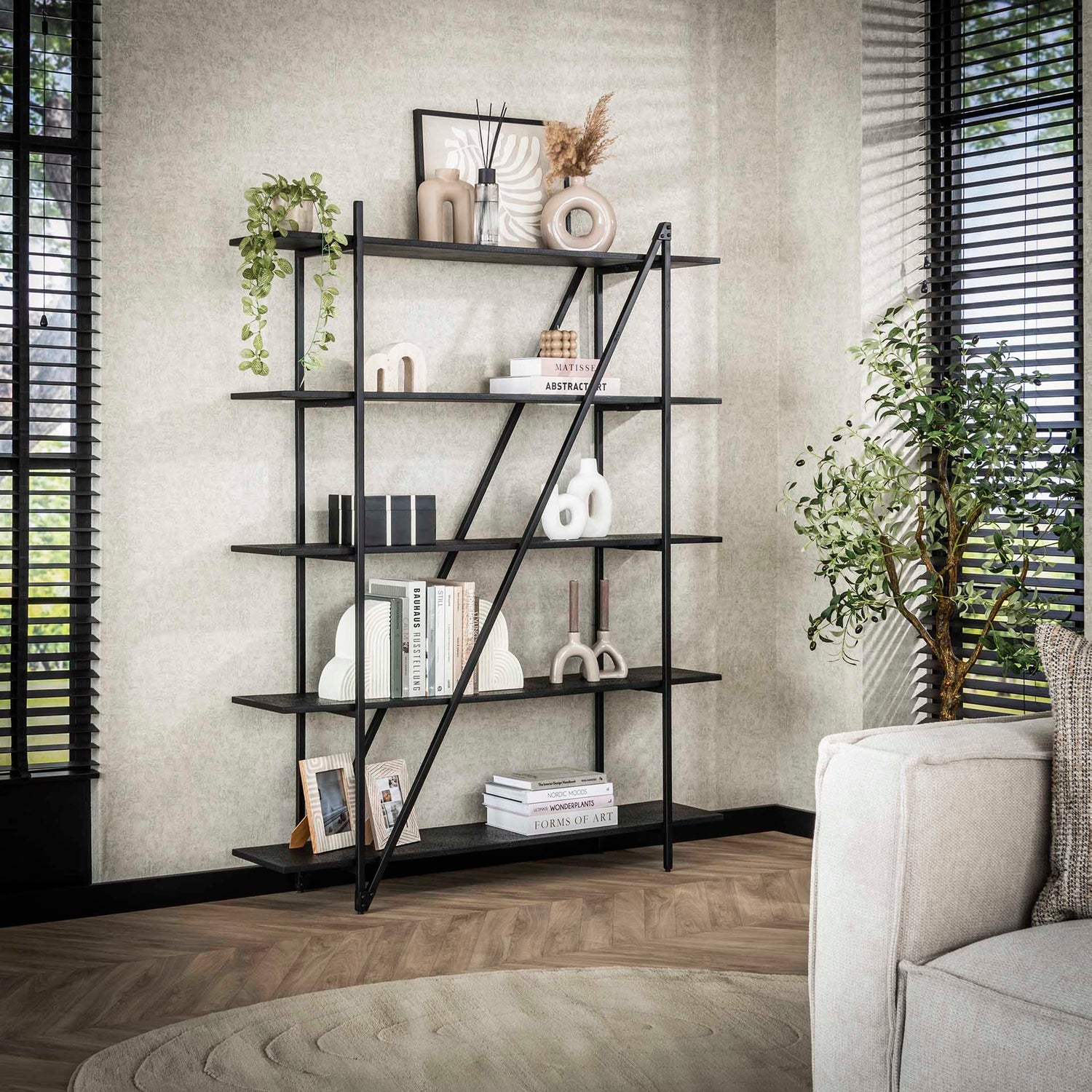 Wandrek met 5 laags Piega - 140x35x181 cm - Grijs