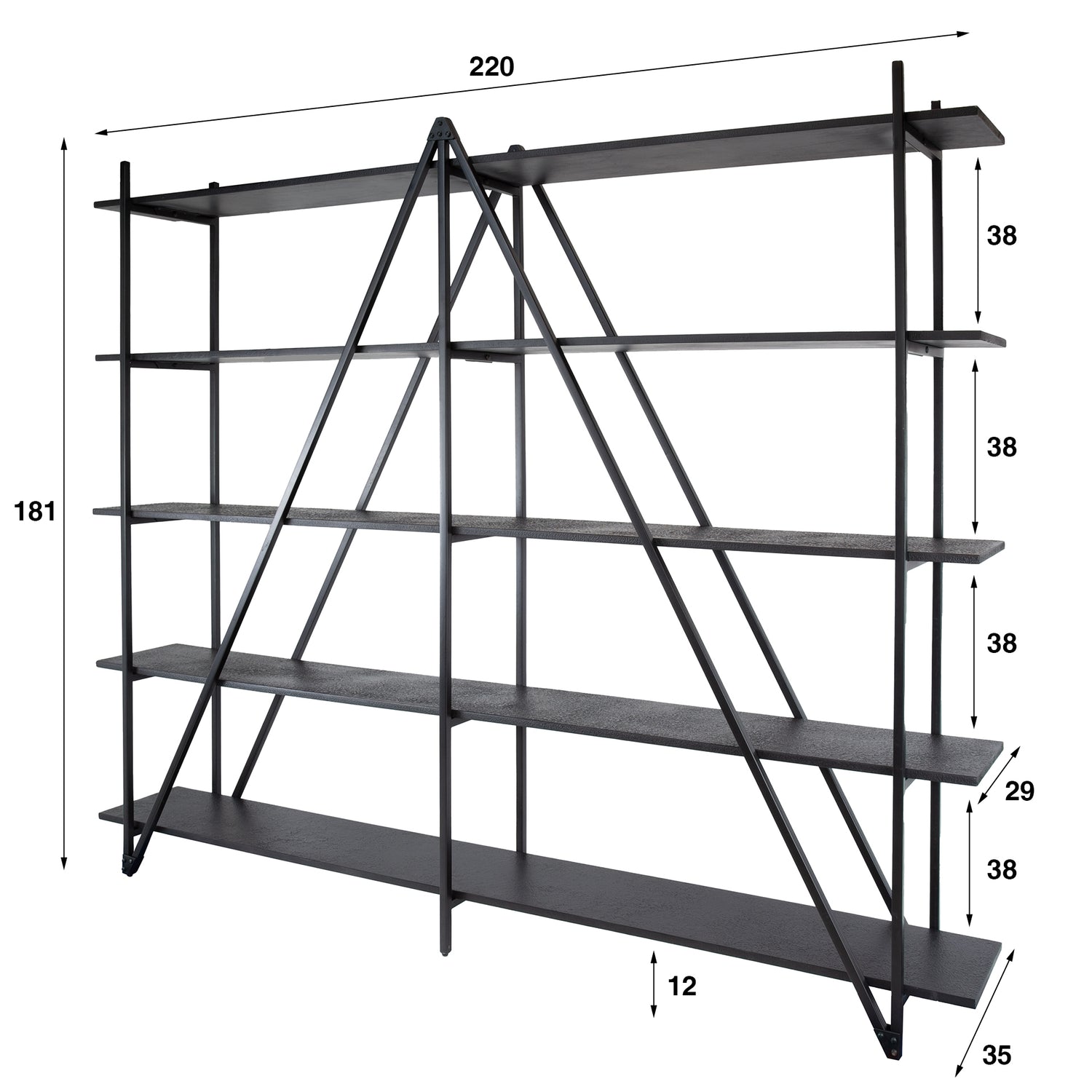 Wandrek 220cm XL 5 Laags Piega - 220x35x181 cm - Grijs