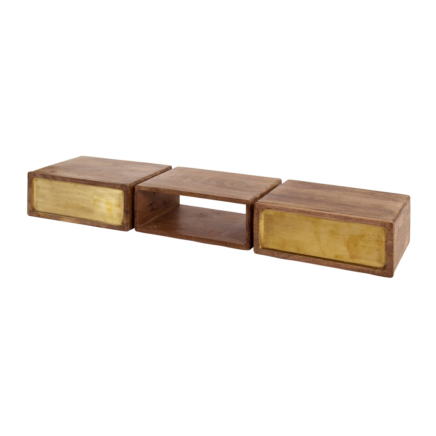 Kaptafel met 2 lampen Brass - 123x30x15 cm - Zandkleur - Mango