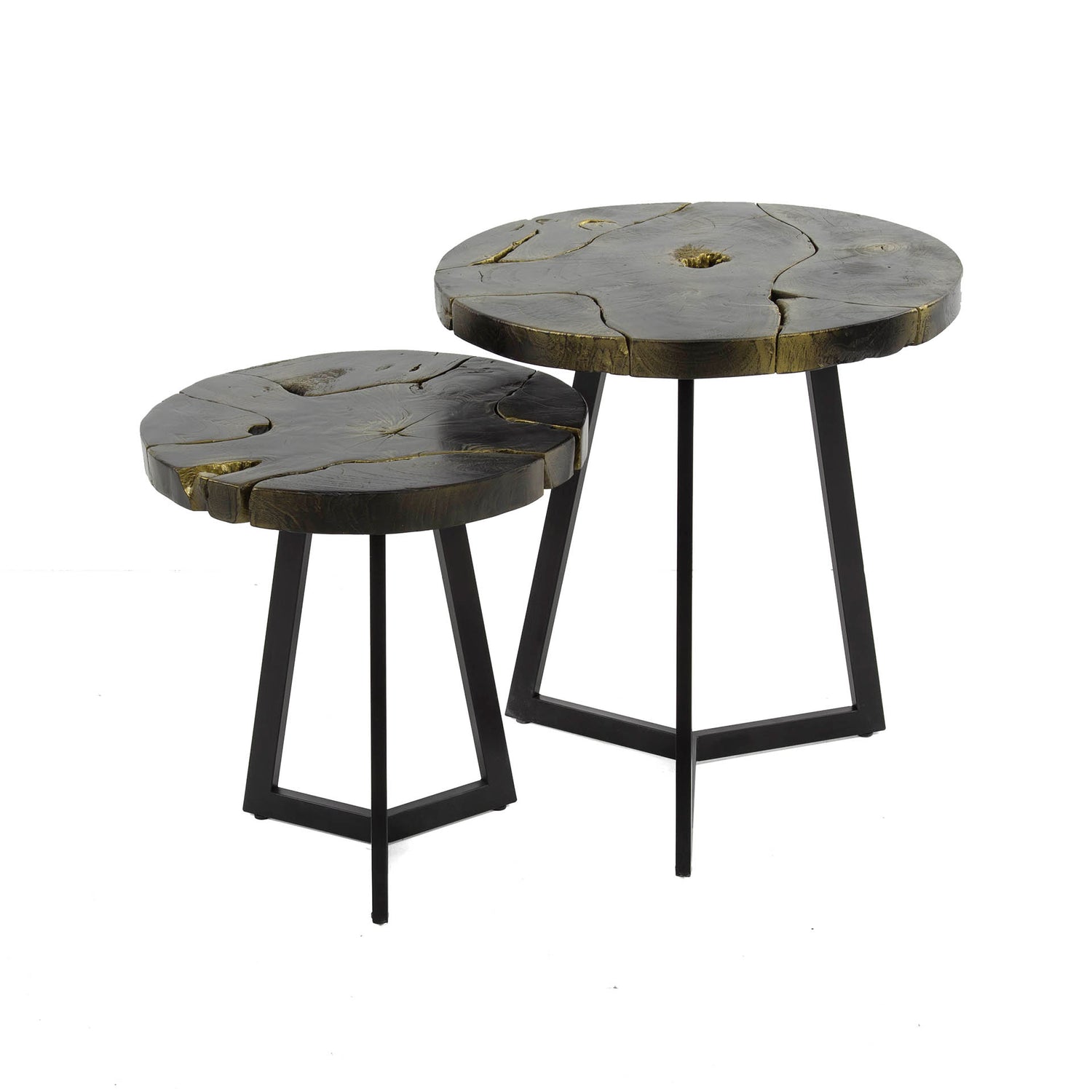 Salontafel Black & Gold Rond - Set van 2 - 50x50x54 cm - Black & Gold - Teak