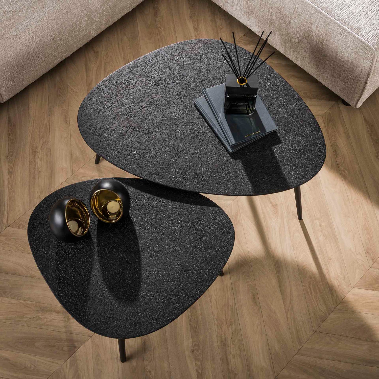 Salontafel Driehoekig Metallic - Set van 2 - 80x59x41 cm - Grijs