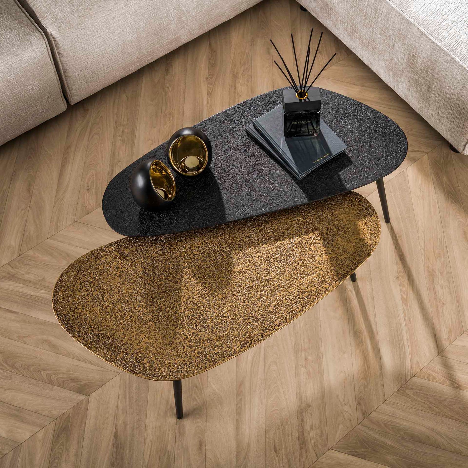 Salontafel Niervormig Metallic - Set van 2 - 84x39x42 cm - Grijs