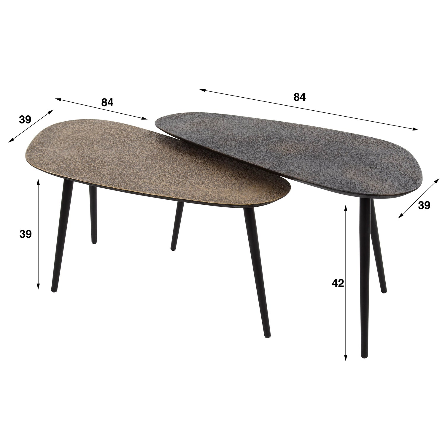 Salontafel Niervormig Metallic - Set van 2 - 84x39x42 cm - Grijs