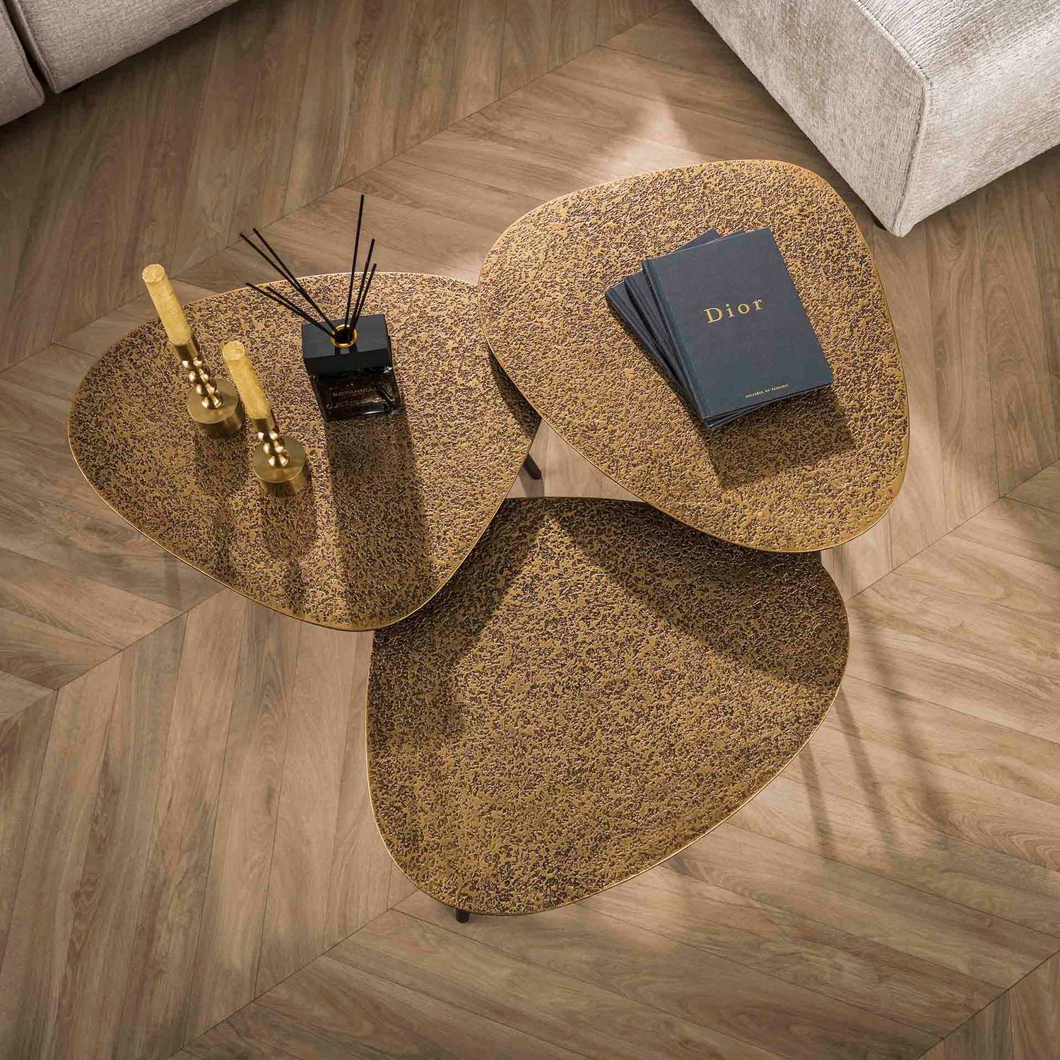 Salontafel Driehoekige Metallic - Set van 3 - 58x48x43 cm - Brons Antiek