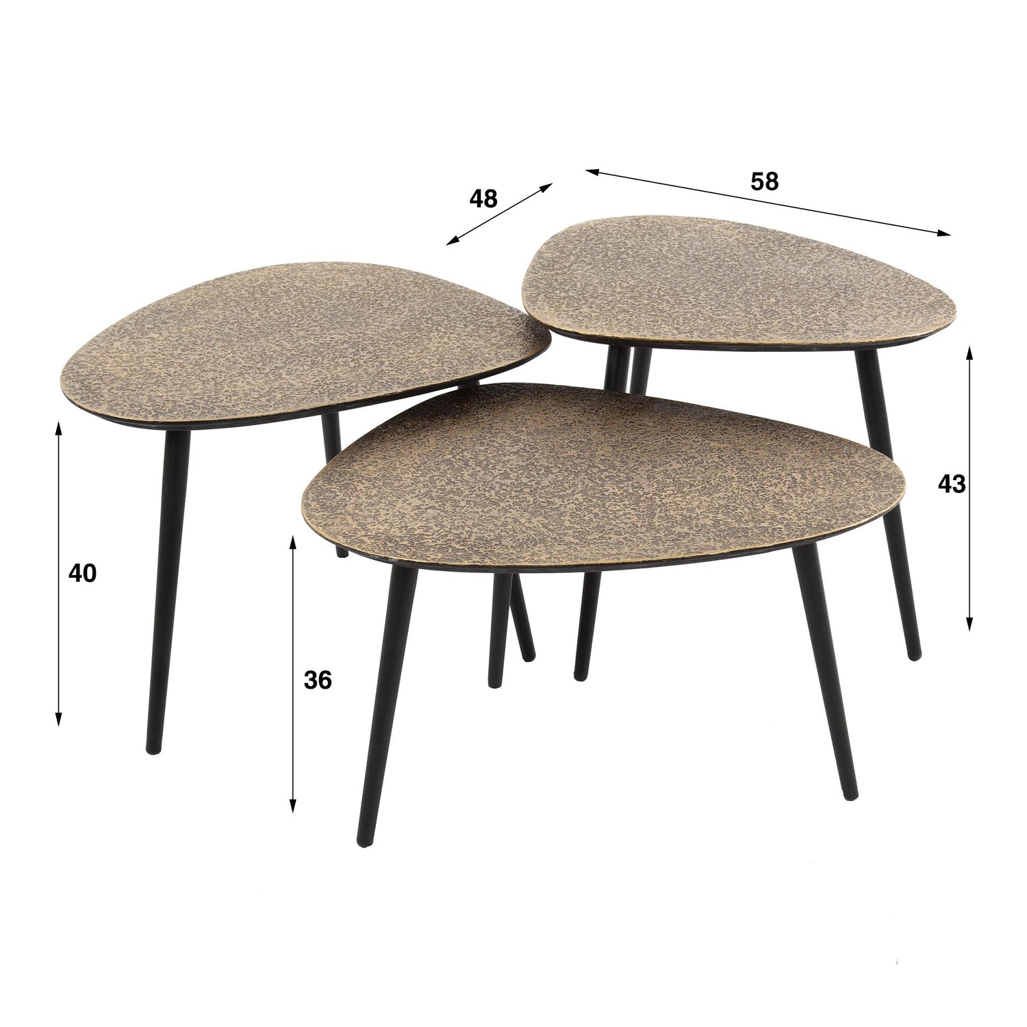 Salontafel Driehoekige Metallic - Set van 3 - 58x48x43 cm - Brons Antiek