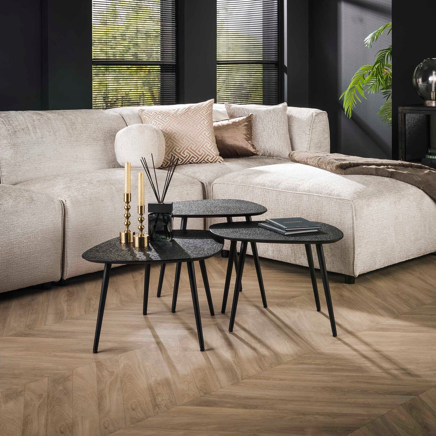 Salontafel Vierhoekige Metallic - Set van 3 - 62x51x36 cm - Grijs