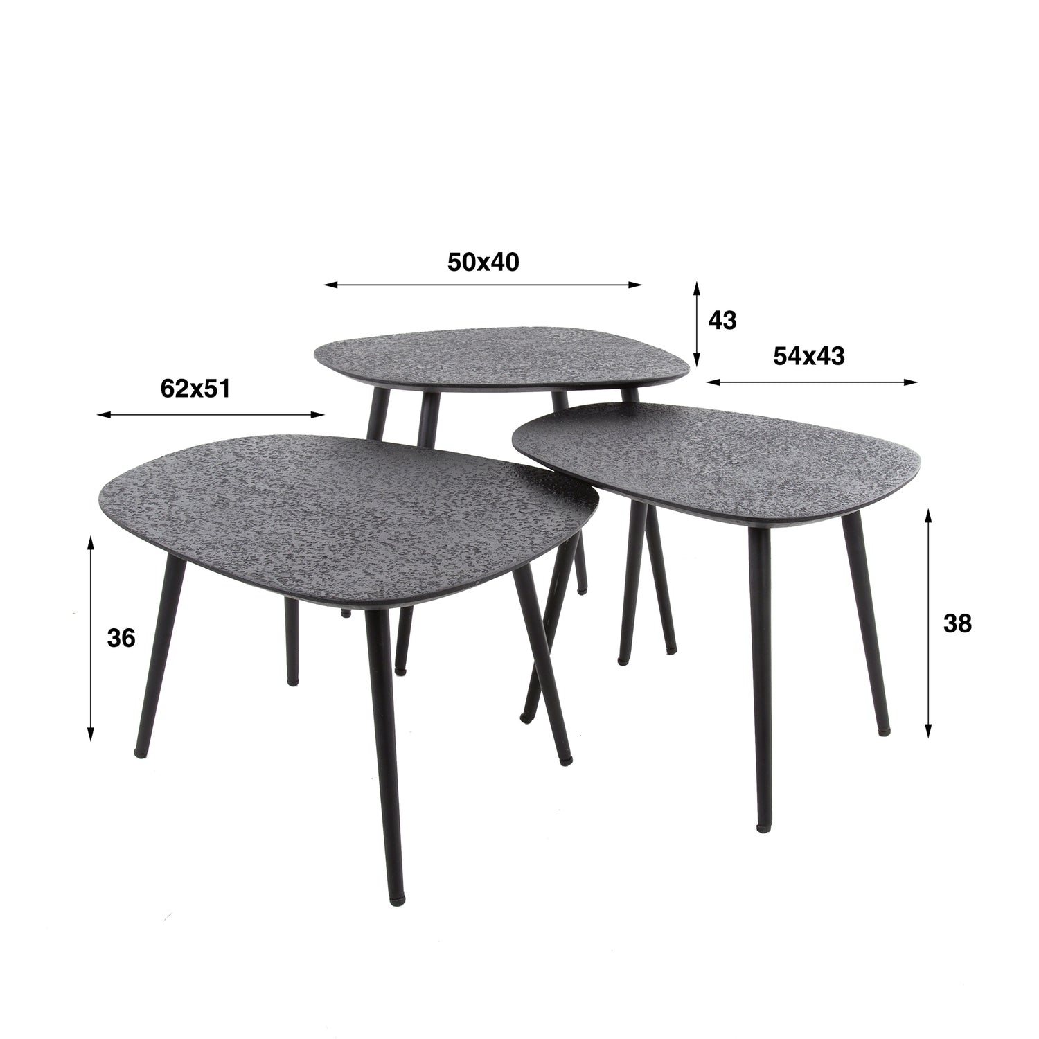 Salontafel Vierhoekige Metallic - Set van 3 - 62x51x36 cm - Grijs