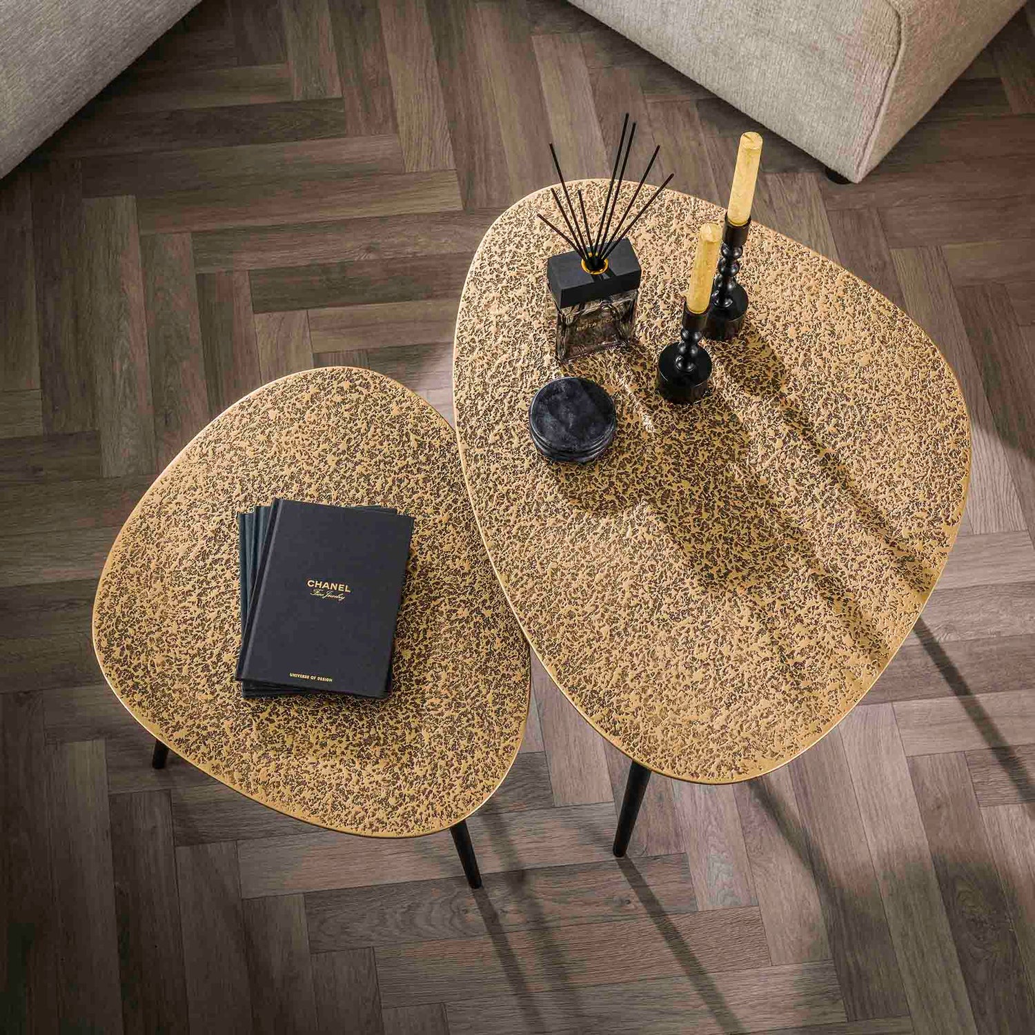 Salontafel Driehoekige Metallic - Set van 2 - 80x59x43 cm - Brons Antiek