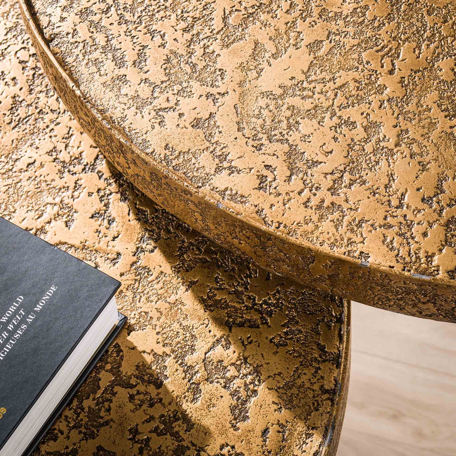 Salontafel opstaande randen rond metallic - Set van 2 - 74x74x50 cm - Brons Antiek