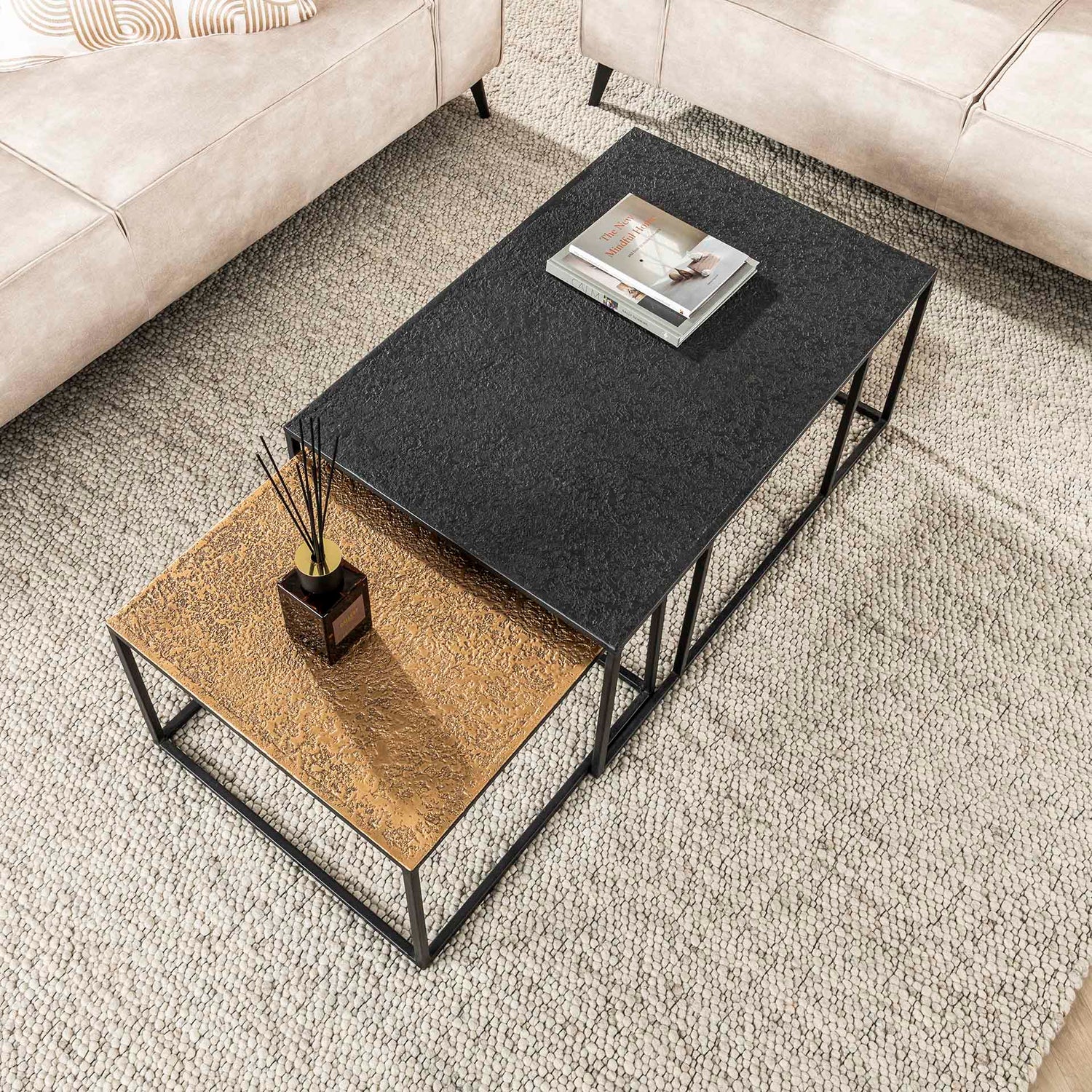 Salontafel Rechthoek - Set van 2 - 90x60x40 cm - Grijs - Iron Metallic