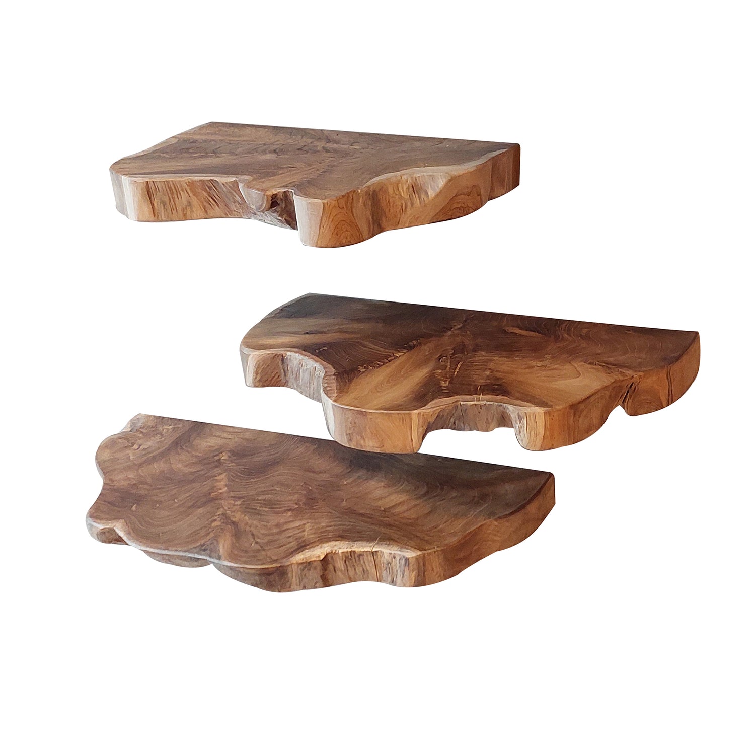 Wandschap Naturel Line - Set van 3 - 55x25x4 cm - Teakhout