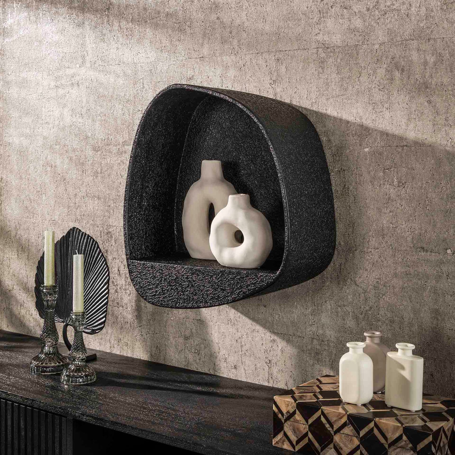Wandschap Metallic Breed - 44x21x48 cm - Grijs