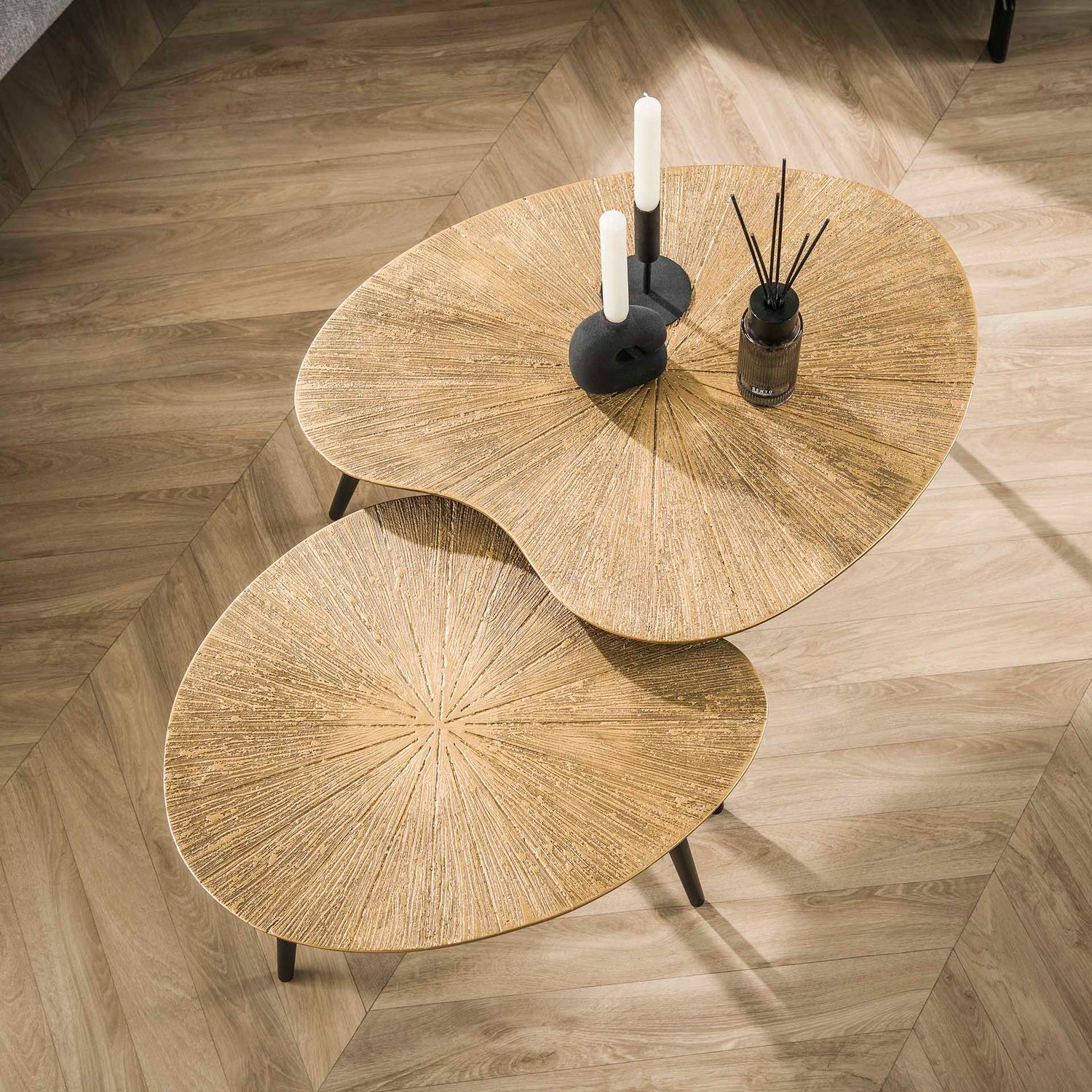 Salontafel Niervormige Ray Metal - Set van 2 - 71x56x40 cm - Brons