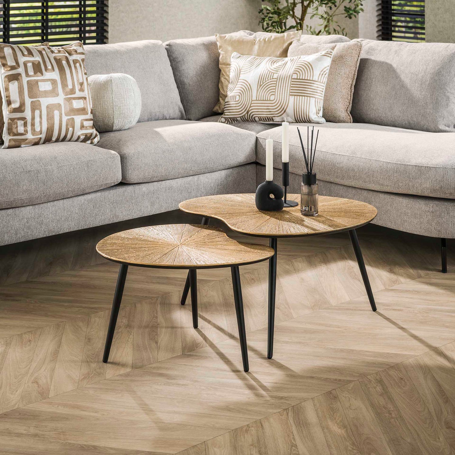 Salontafel Niervormige Ray Metal - Set van 2 - 71x56x40 cm - Brons