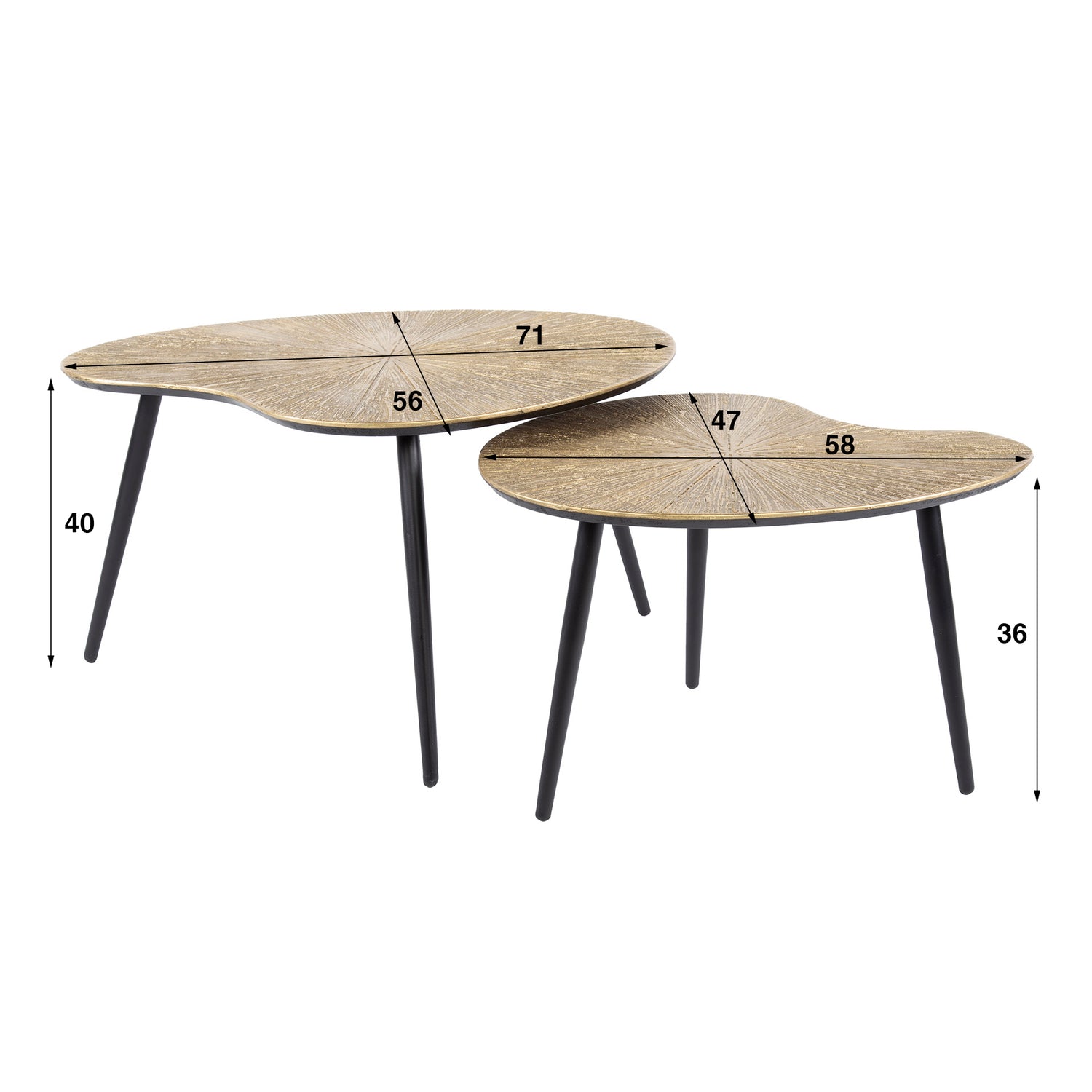 Salontafel Niervormige Ray Metal - Set van 2 - 71x56x40 cm - Brons