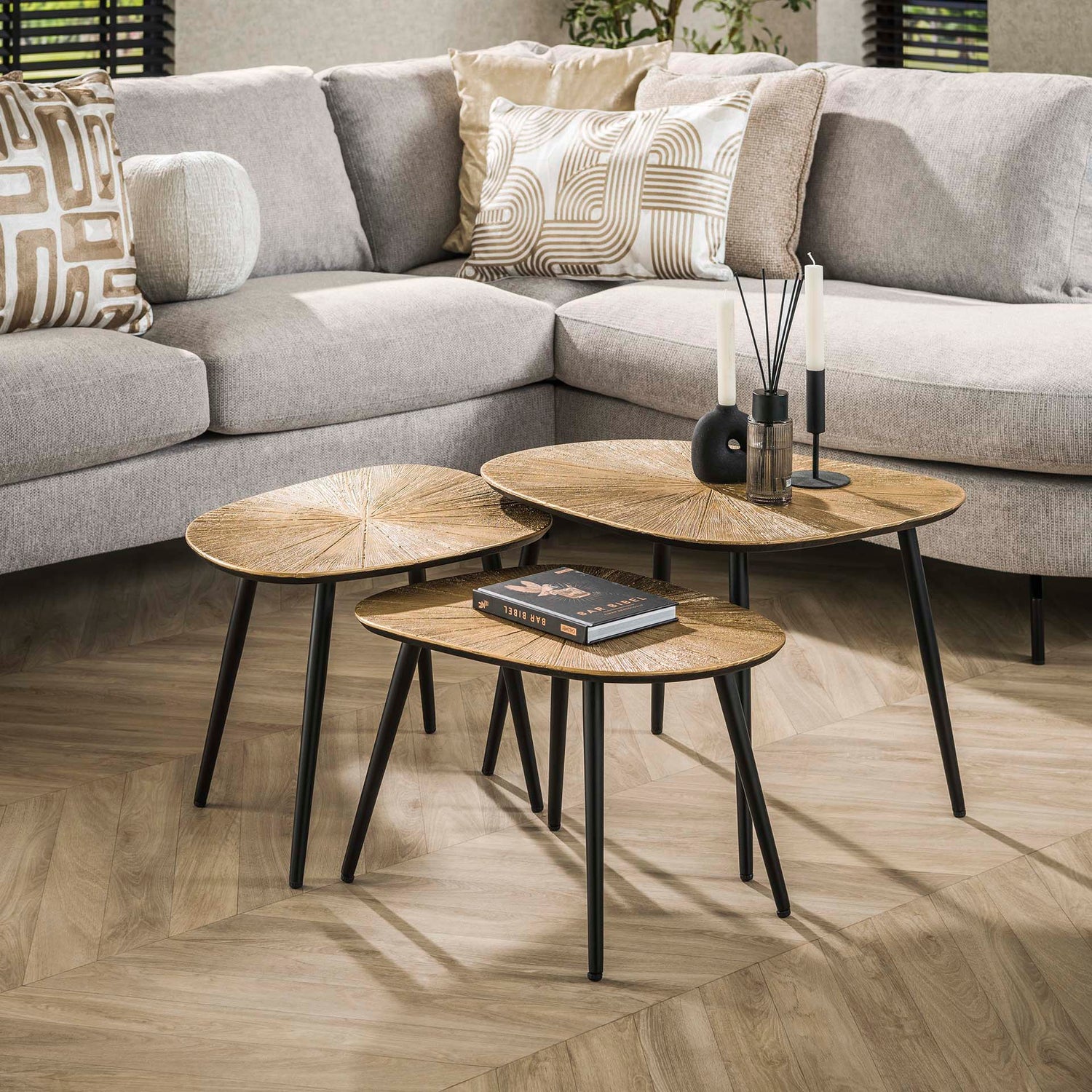 Salontafel Vierhoekige Ray Metal - Set van 3 - 62x51x43 cm - Brons - Ray Metal