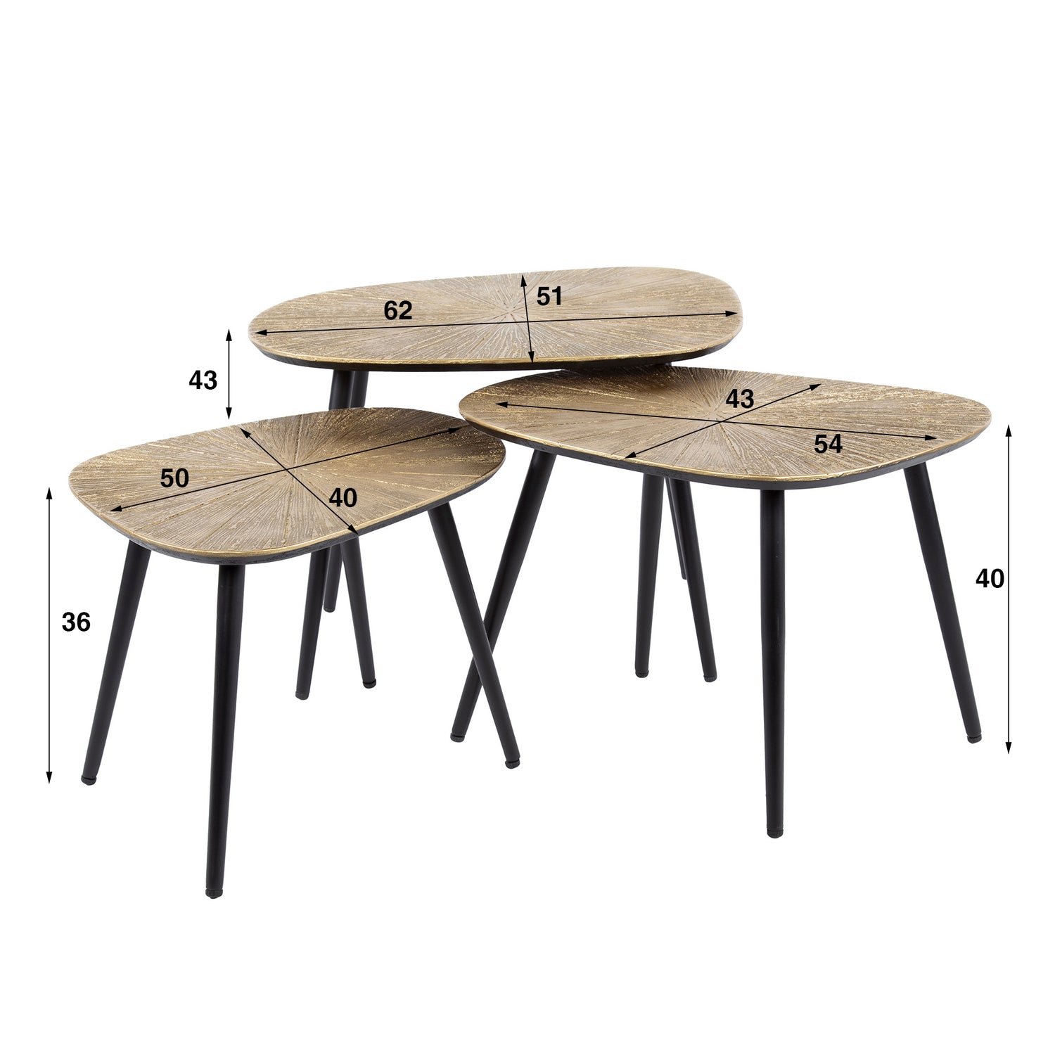Salontafel Vierhoekige Ray Metal - Set van 3 - 62x51x43 cm - Brons - Ray Metal