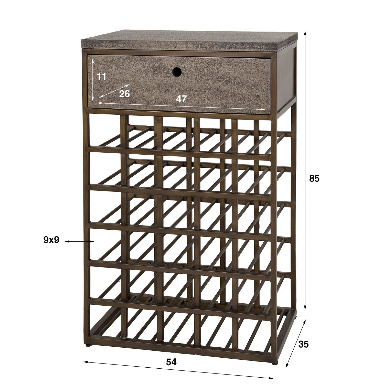 Wijnkast Ferro met 1 lade - 54x35x85 cm - Antiek Brons