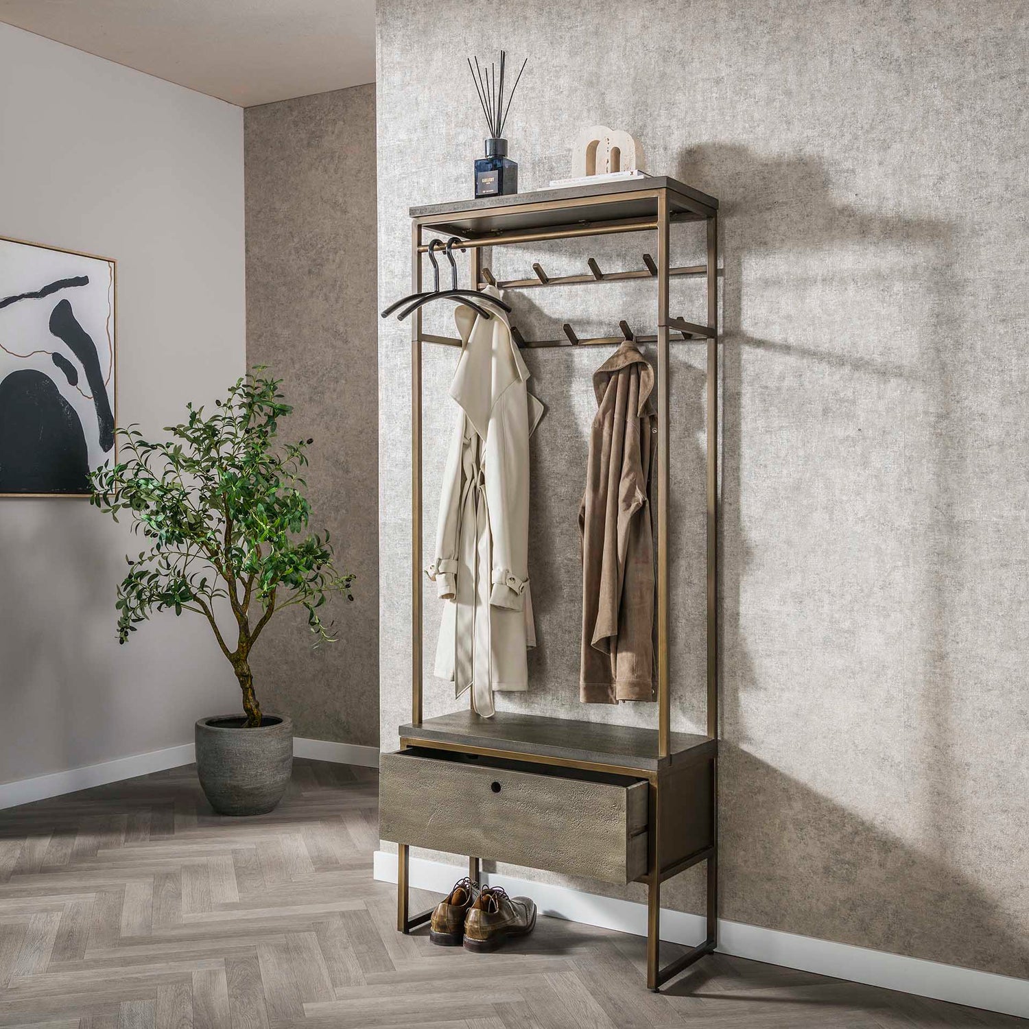 Garderobemeubel Roede Ferro - 70x35x181 cm - Brons Antiek