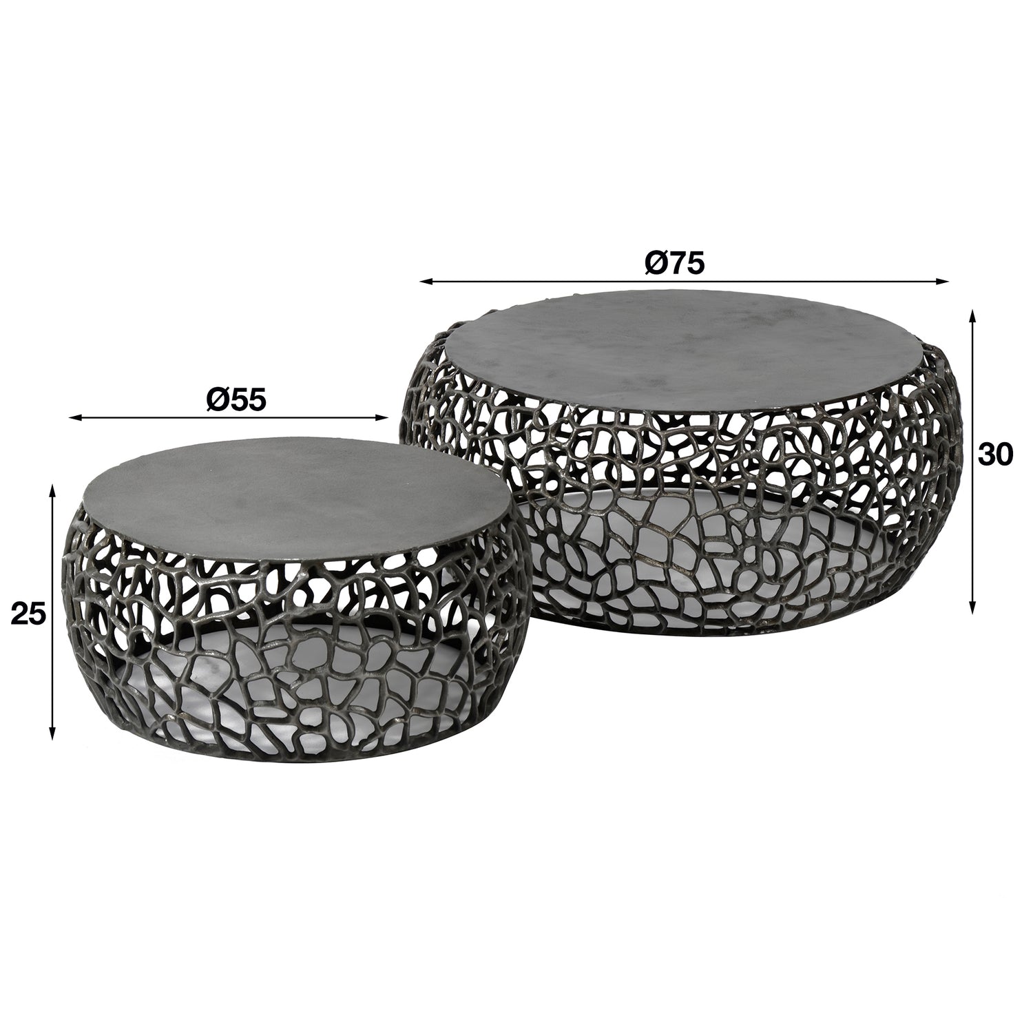 Salontafel Maze Zandgegoten - Set van 2 - 75x75x30 cm - Zwart Nikkel
